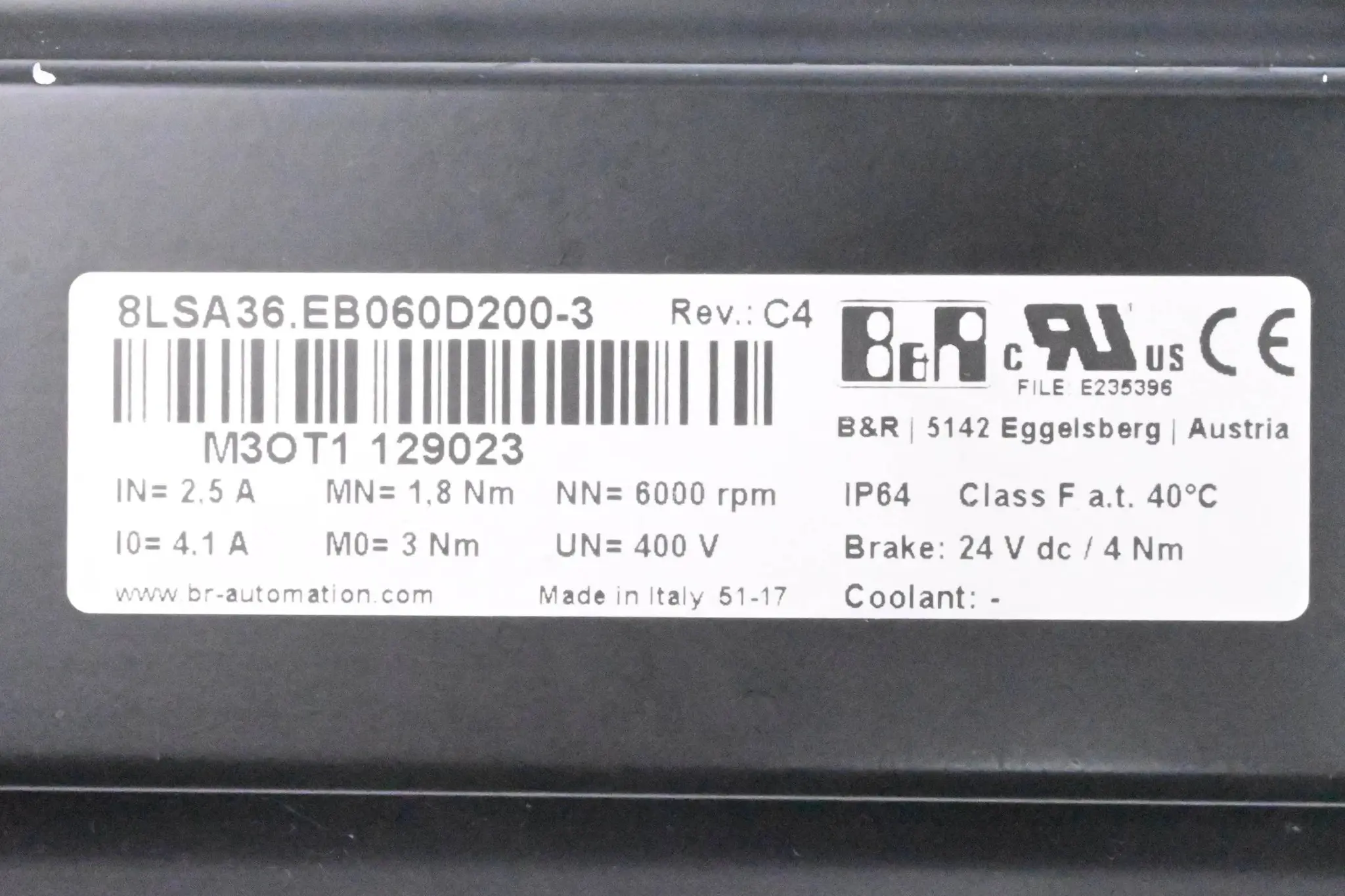 Produktfoto 1 von B&R Automation Servomotor 8LSA36.EB060D200-3 Rev. C4