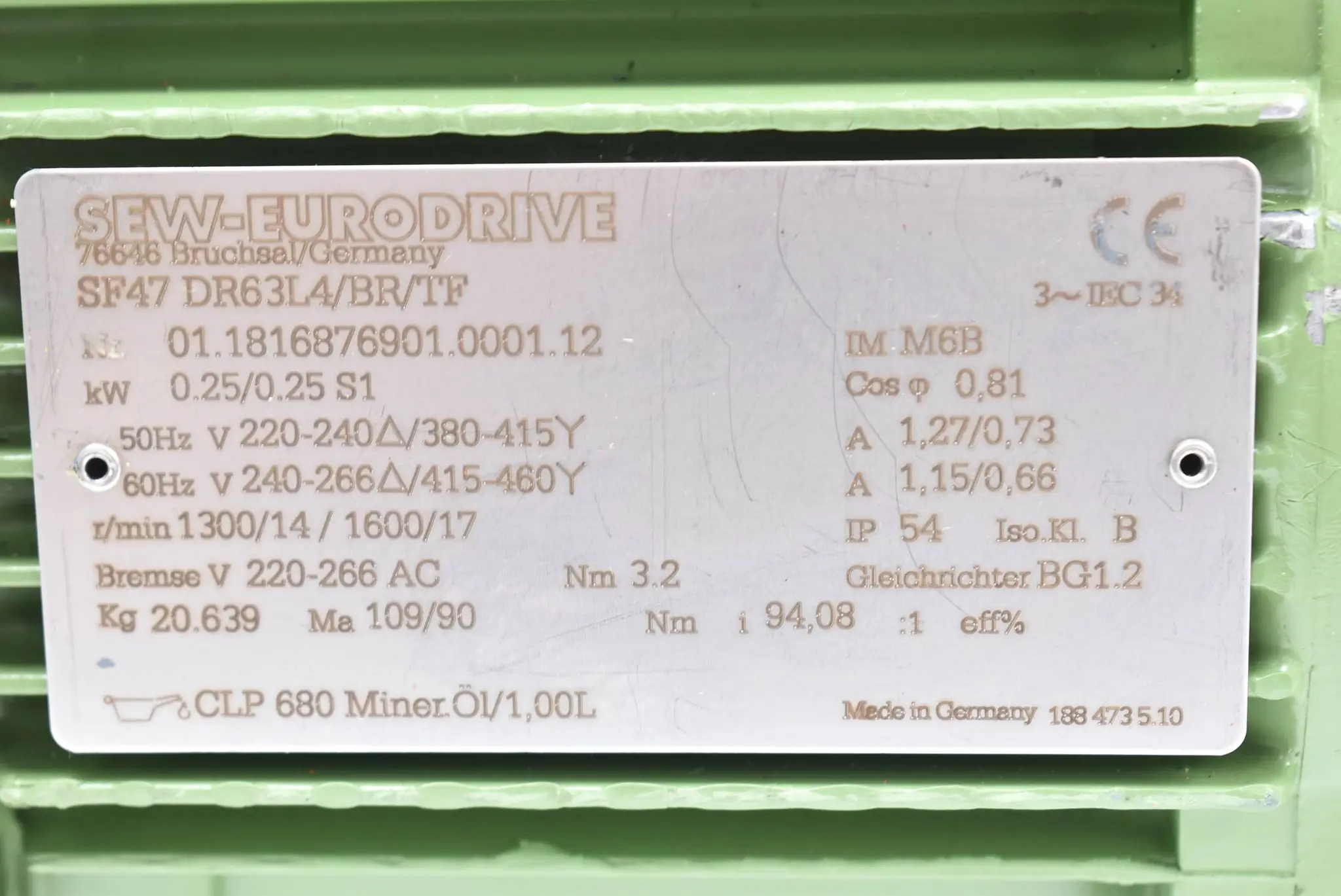 Produktfoto 1 von SEW-Eurodrive 3~ Getriebemotor SF47DR63L4/BR/TF ( SF47 DR63L4/BR/TF ) 0,25 kW