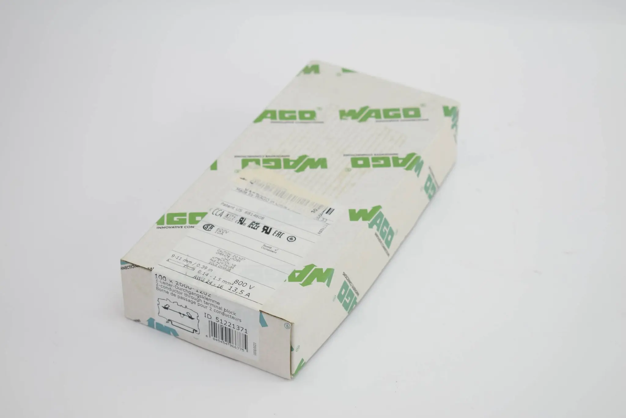 Produktfoto 1 von 100x Wago 2-Leiter-Durchgangsklemme 2000-1202 ( 20001202 )