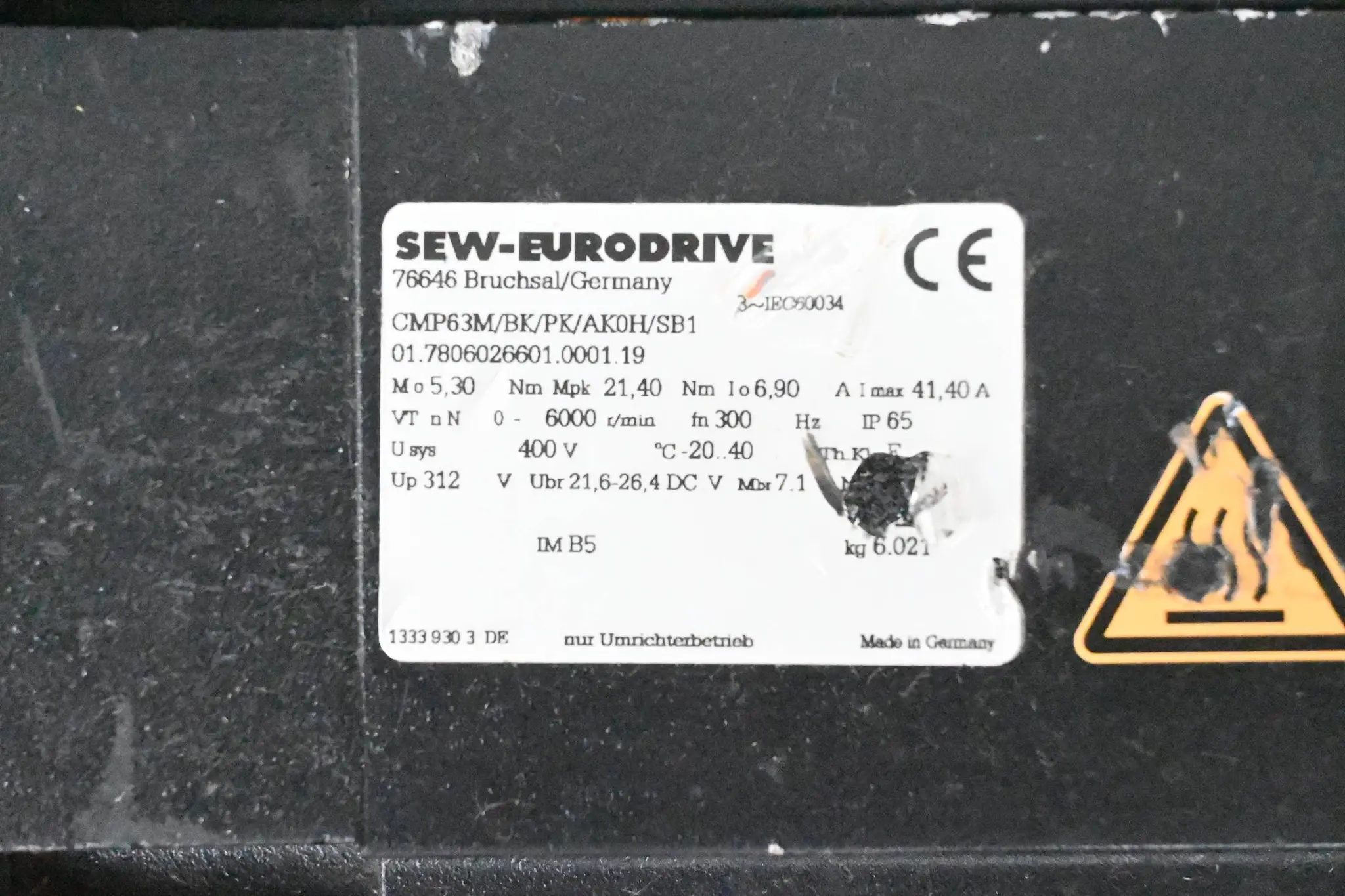 Produktfoto 1 von SEW-Eurodrive Servomotor CMP63M/BK/PK/AK0H/SB1