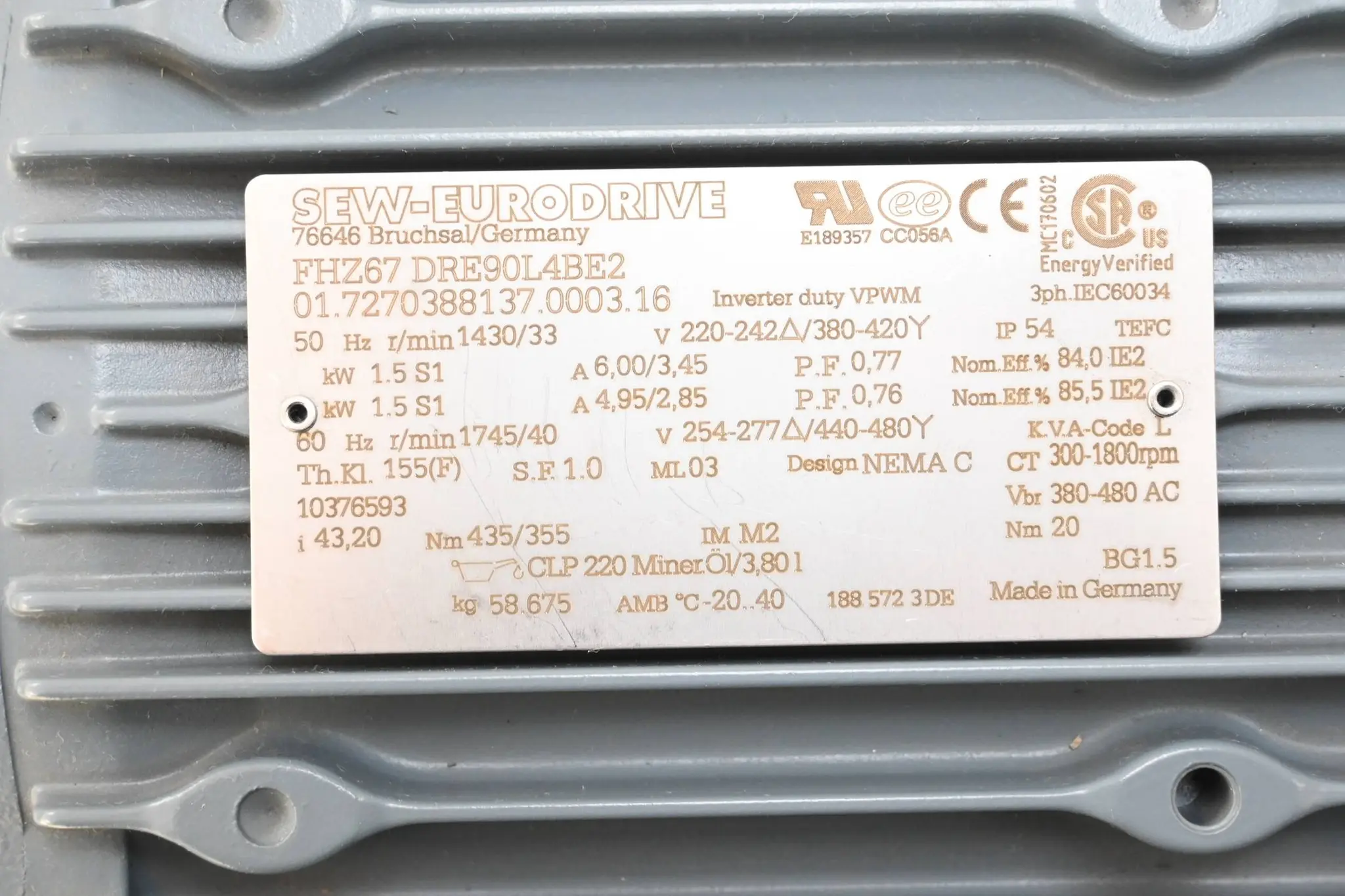 Produktfoto 1 von SEW-Eurodrive Getriebemotor FHZ67 DRE90L4BE2 ( FHZ67DRE90L4BE2 )