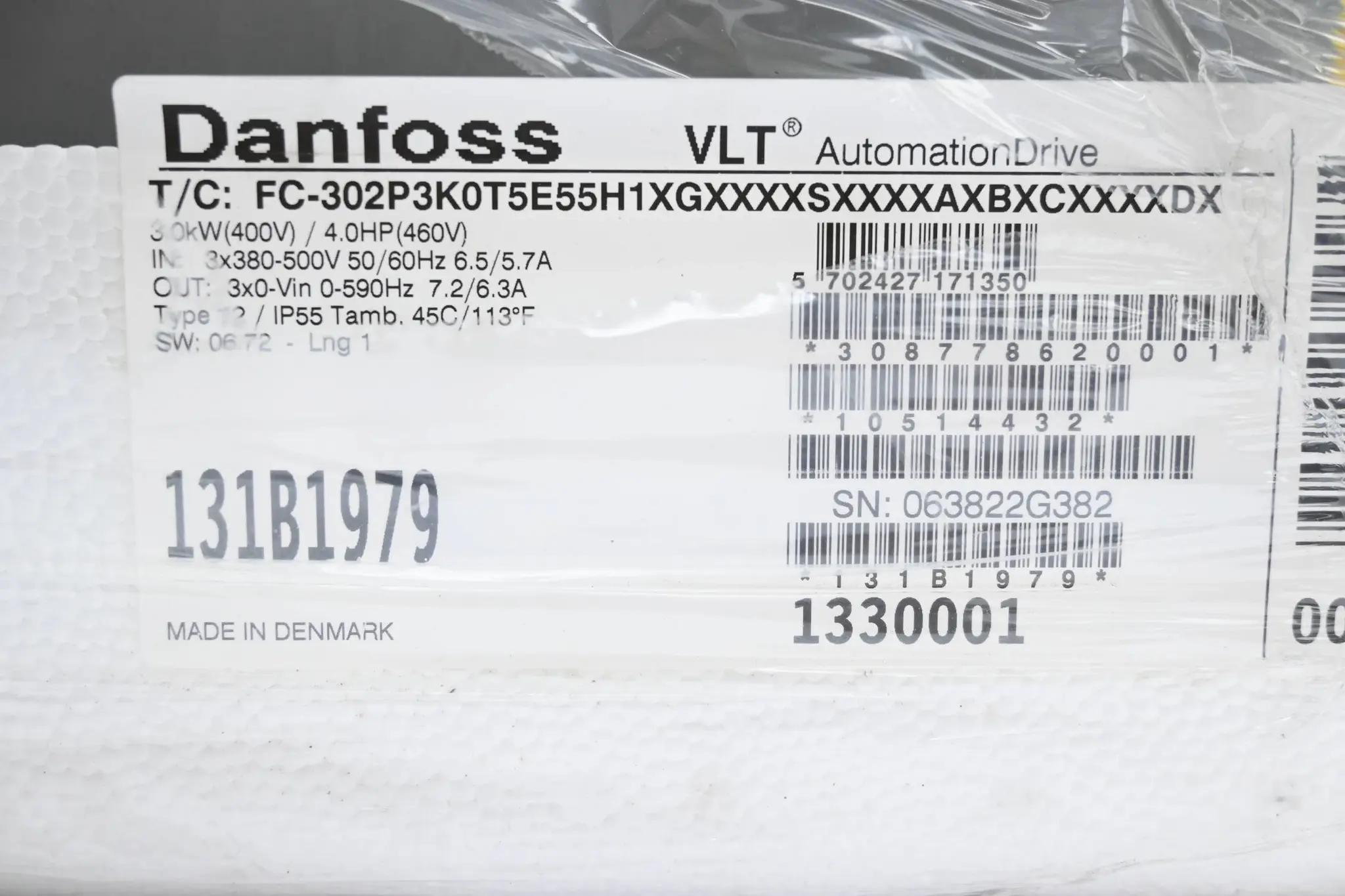 Produktfoto 1 von Danfoss Frequenzumrichter FC-302P3K0T5E55H1XGXXXXSXXXXAXBXCXXXXDX ( 131B1979 )