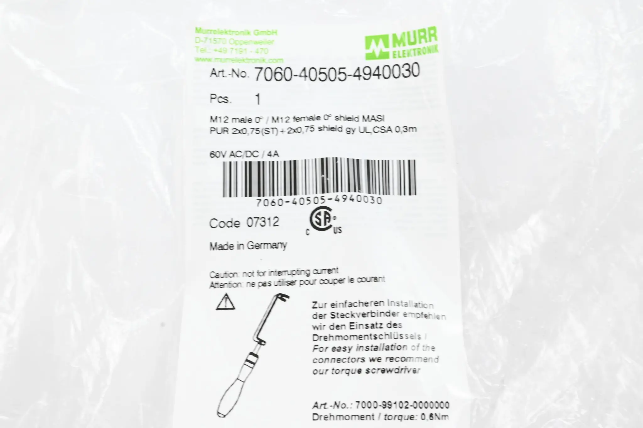 Produktfoto 1 von Murr Elektronik M12 St. 0° / M12 Bu. 0° A-kod. geschirmt ( 7060-40505-4940030 )