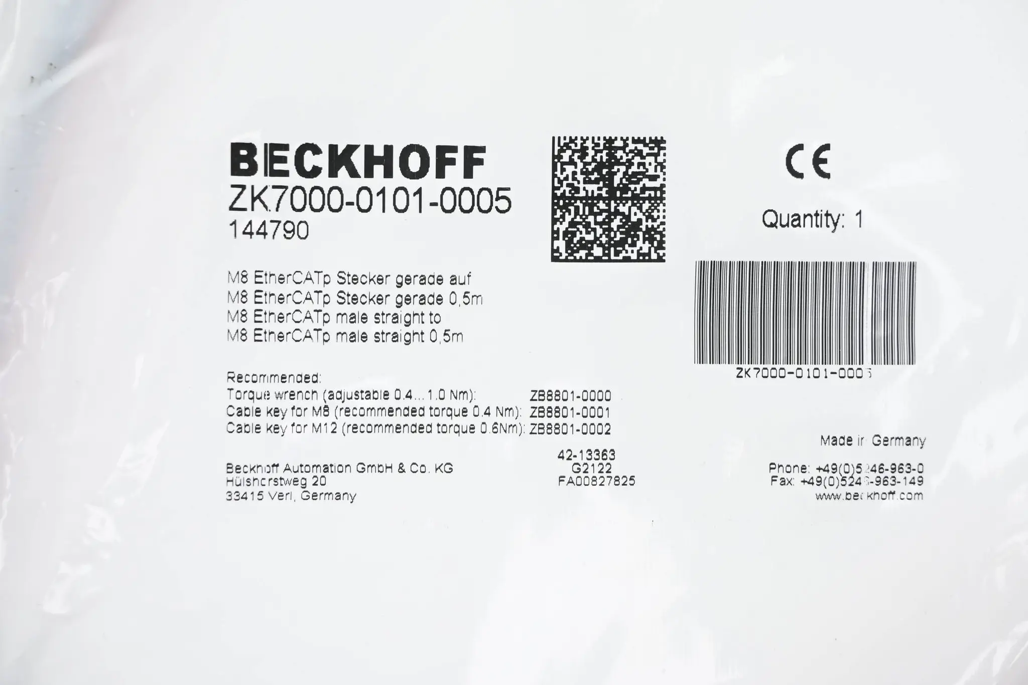 Produktfoto 1 von Beckhoff EtherCAT-P Anschlusskabel ZK7000-0101-0005 ( 144790 ) 0,5m