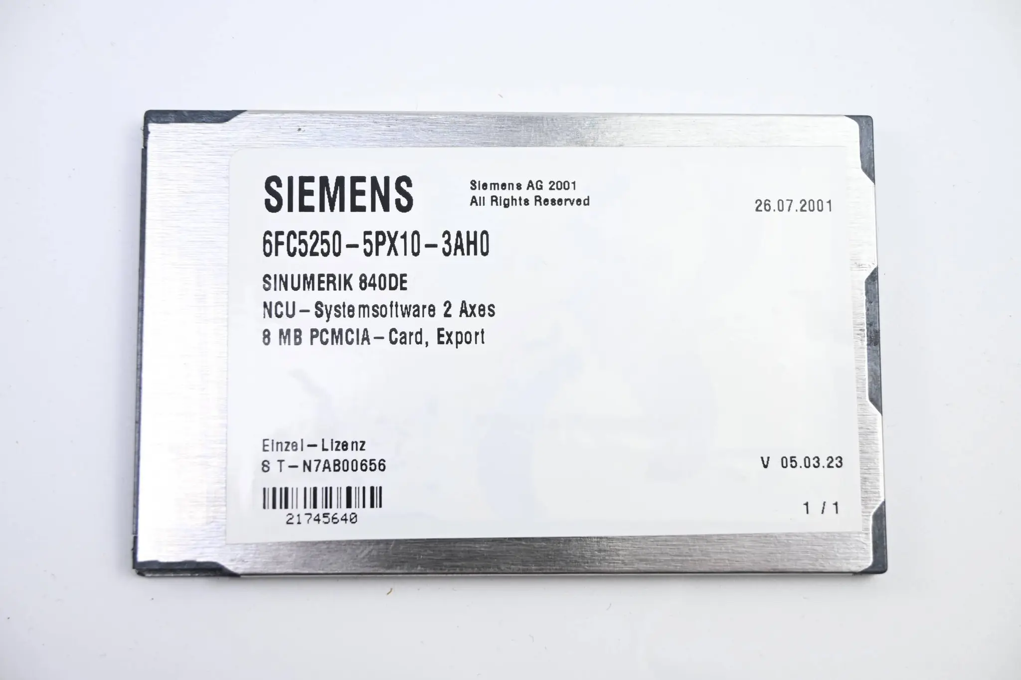 Produktfoto 1 von Siemens Sinumerik 840DE CNC-Software 6FC5250-5PX10-3AH0 ( 6FC5 250-5PX10-3AH0 )