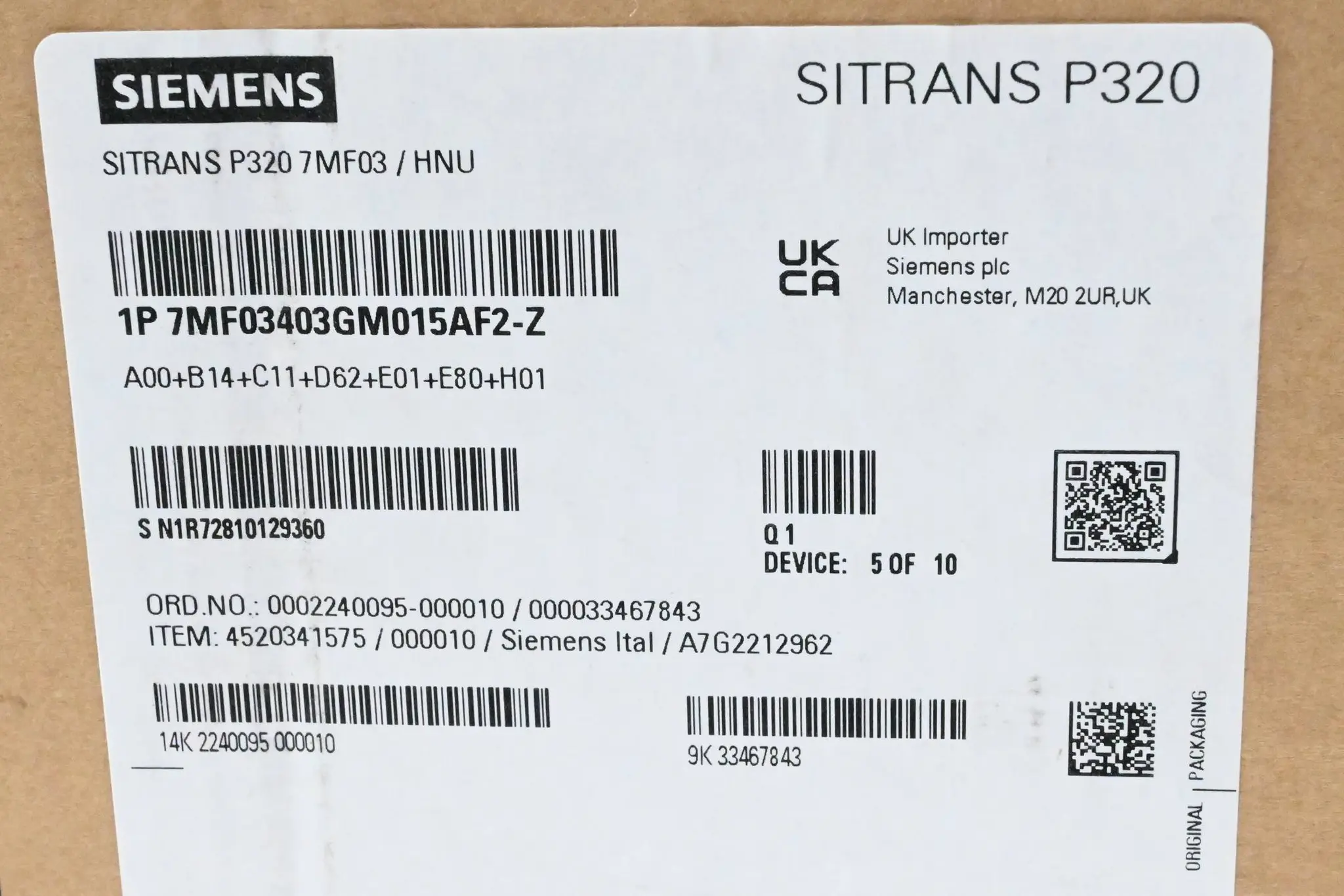 Produktfoto 1 von Siemens Sitrans P320 Druckmessgerät 7MF0340-3GM01-5AF2-Z / 7MF0 340-3GM01-5AF2-Z