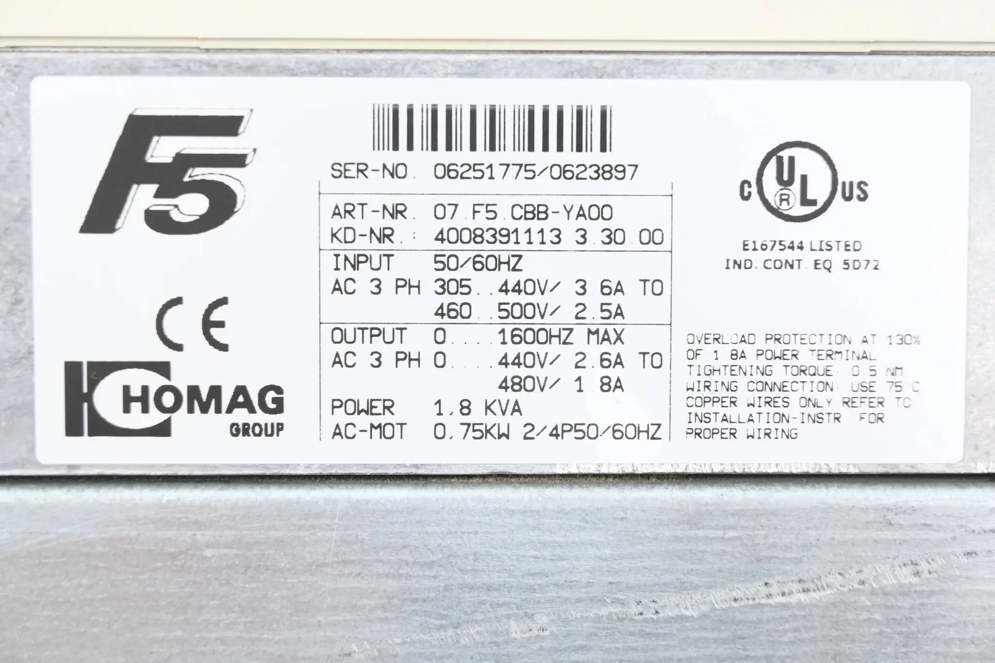 Produktfoto 1 von KEB Combivert F5 Frequenzumrichter 07.F5.CBB-YA00 inkl. 10.E5.T60-A071