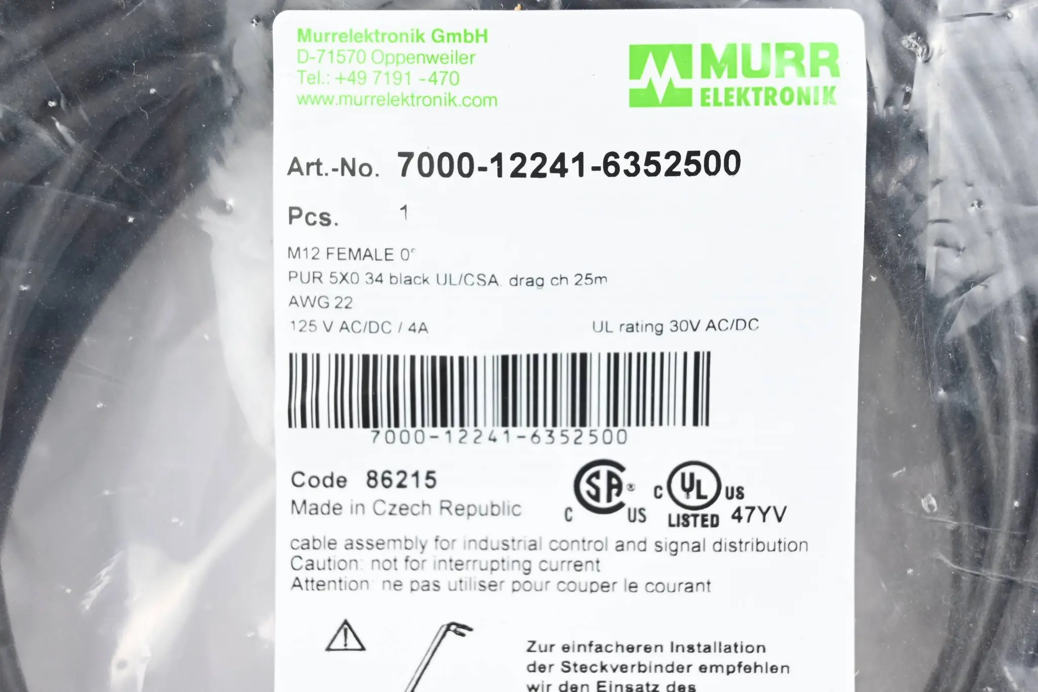 Produktfoto 1 von Murr Elektronik Verbindungskabel 7000-12241-6352500