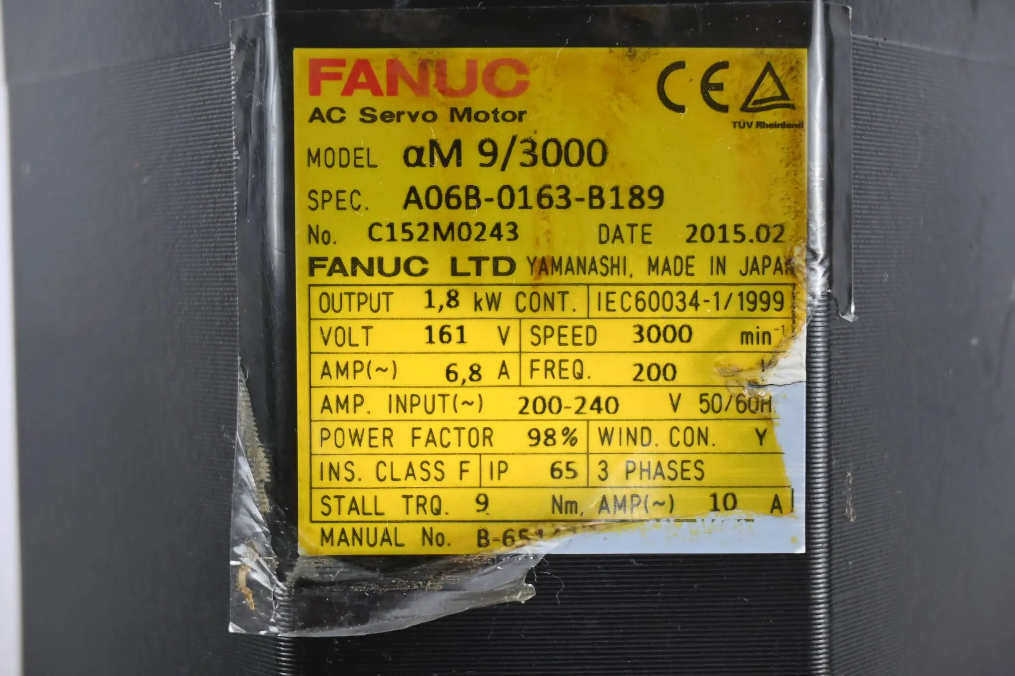 Produktfoto 1 von Fanuc AC Servomotor aM 9/3000 ( A06B-0163-B189 )