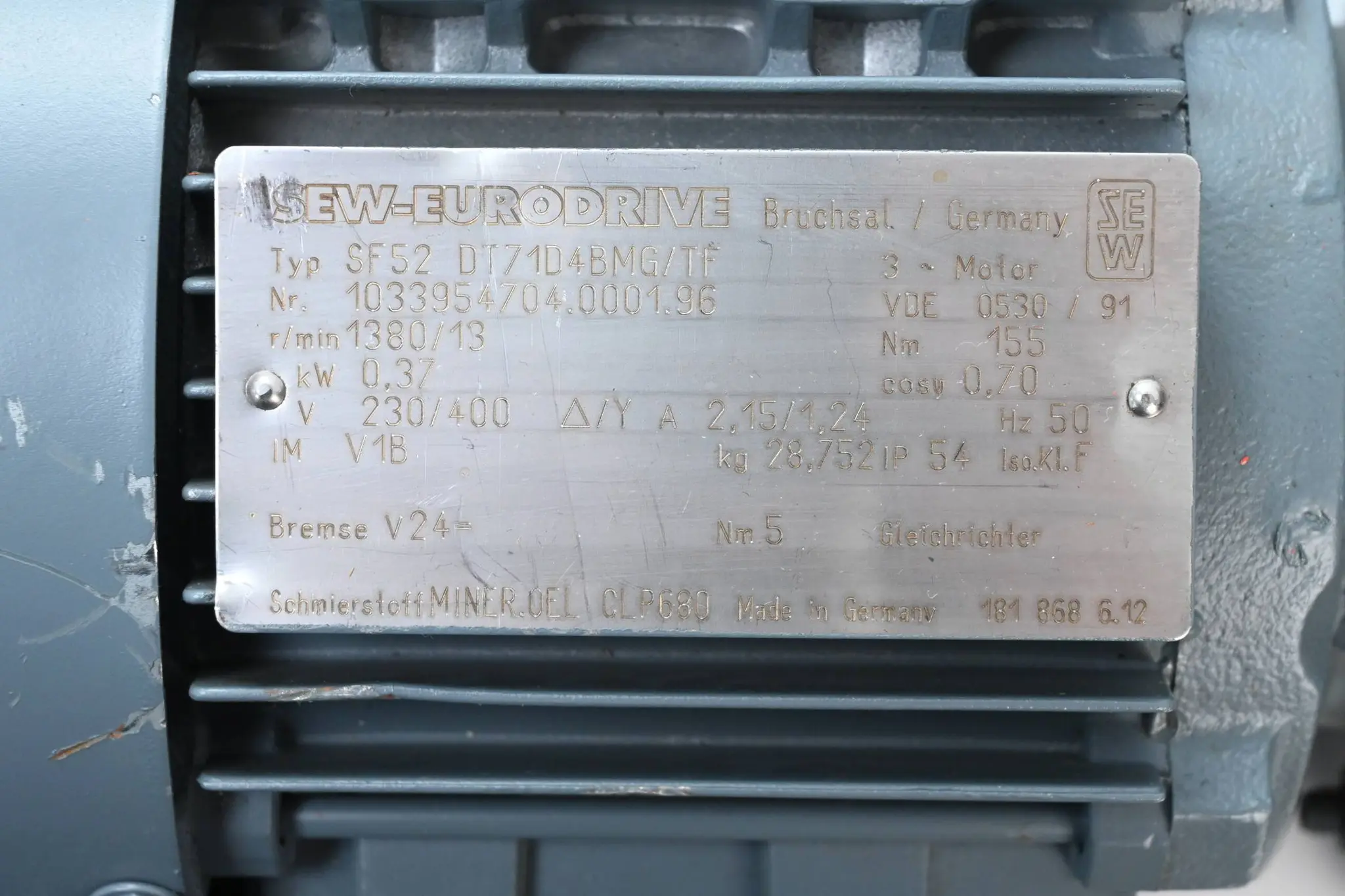 Produktfoto 1 von SEW-Eurodrive 3~ Getriebemotor SF52DT71D4BMG/TF ( SF52 DT71D4BMG/TF ) 0,37 kW