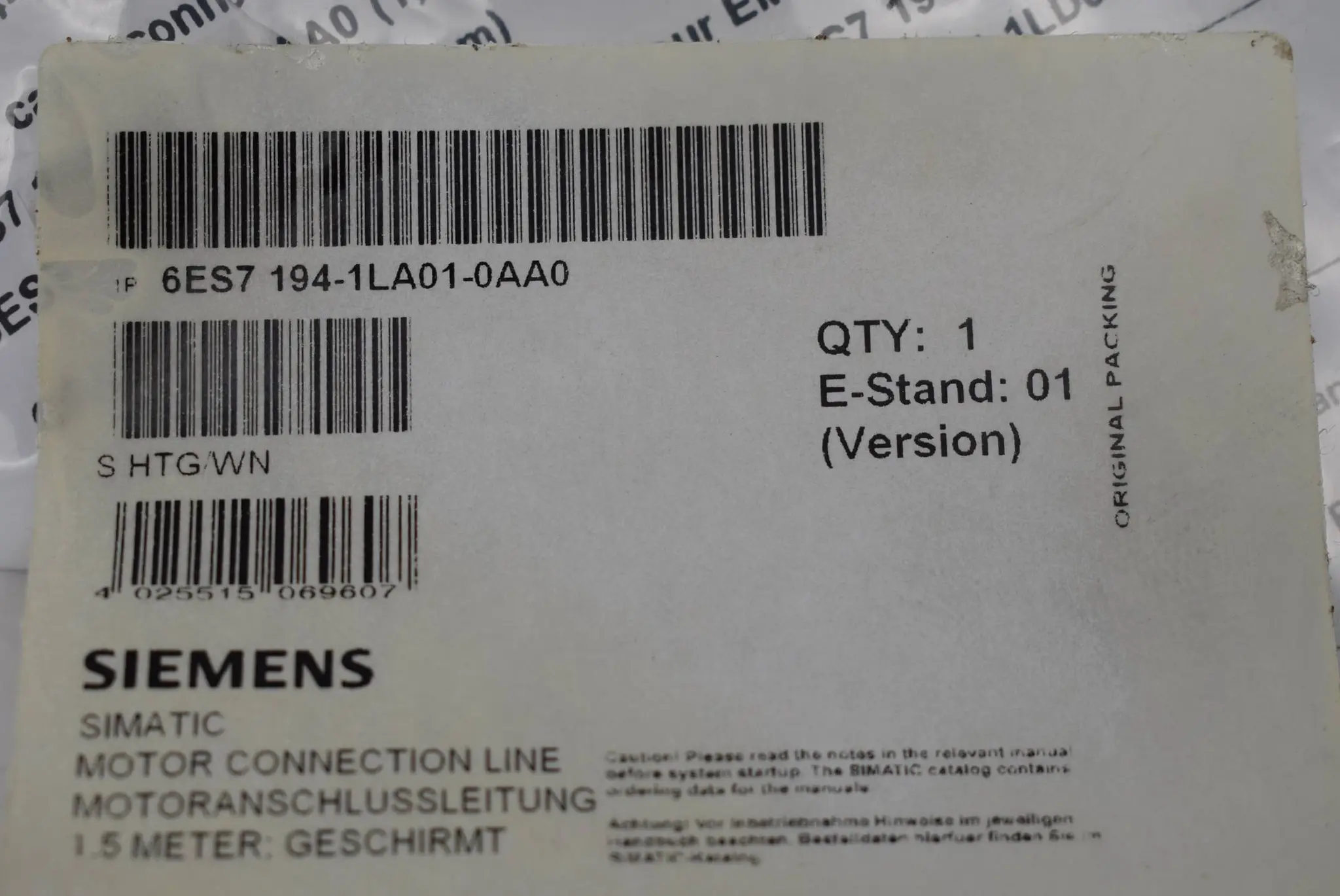 Produktfoto 1 von Siemens Motoranschlussleitung 6ES7 194-1LA01-0AA0 ( 6ES7194-1LA01-0AA0 ) E. 01