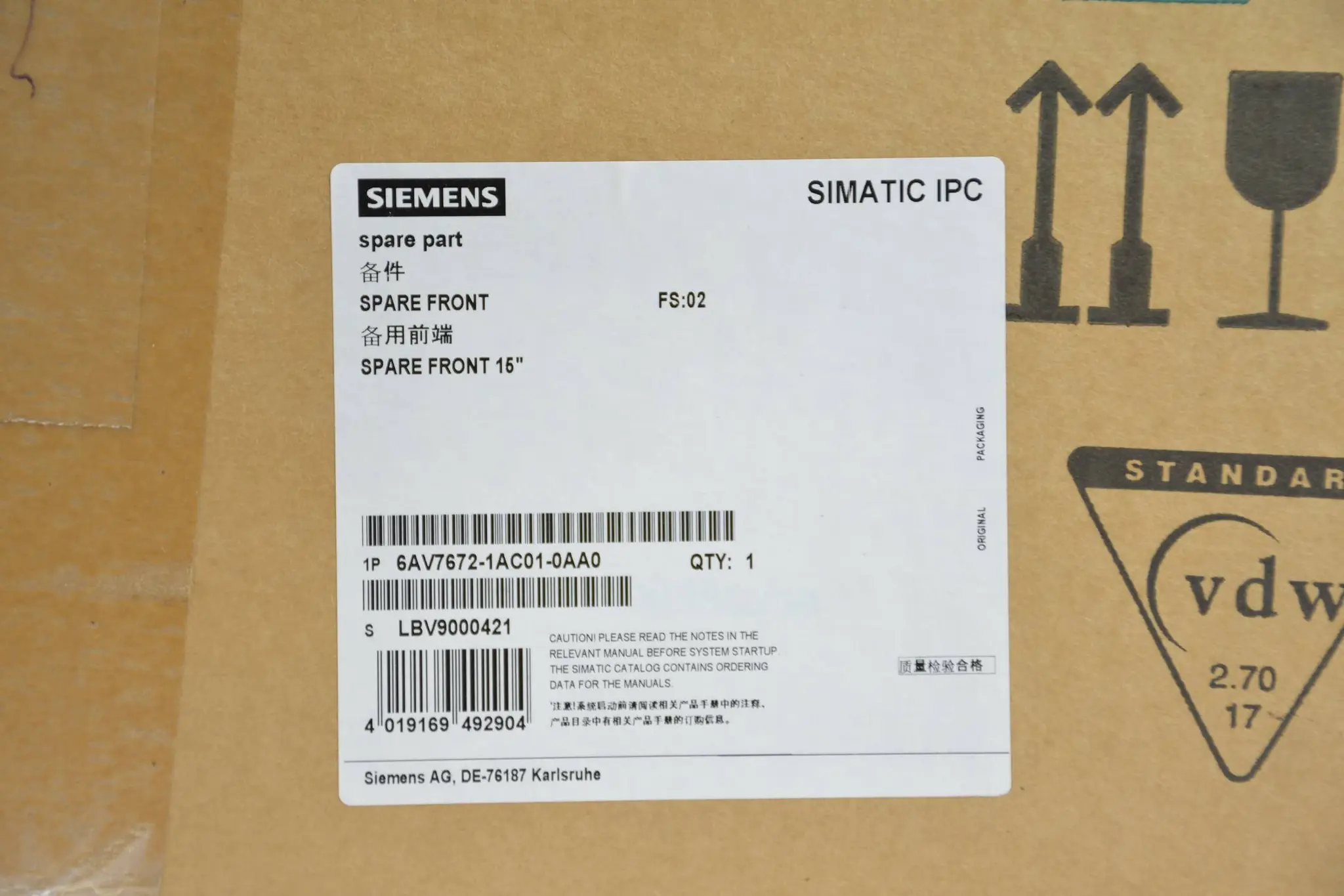 Produktfoto 1 von Siemens simatic Panel PC 677/877 6AV7672-1AC01-0AA0 ( 6AV7 672-1AC01-0AA0 ) E2