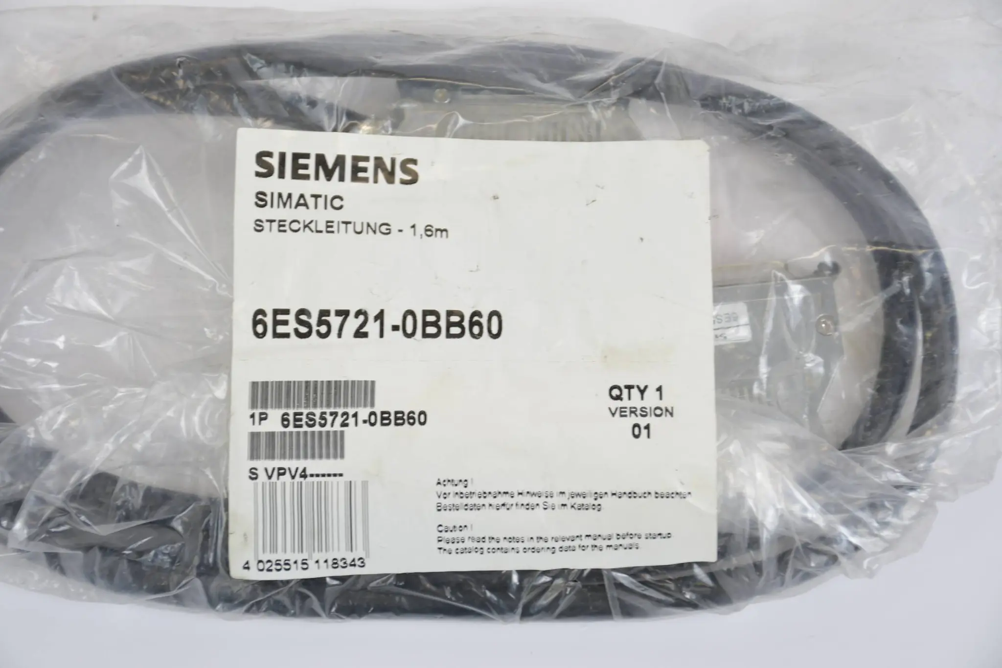Produktfoto 1 von Siemens Simatic S5 Steckleitung 1,6m  6ES5721-0BB60 ( 6ES5 721-0BB60 )