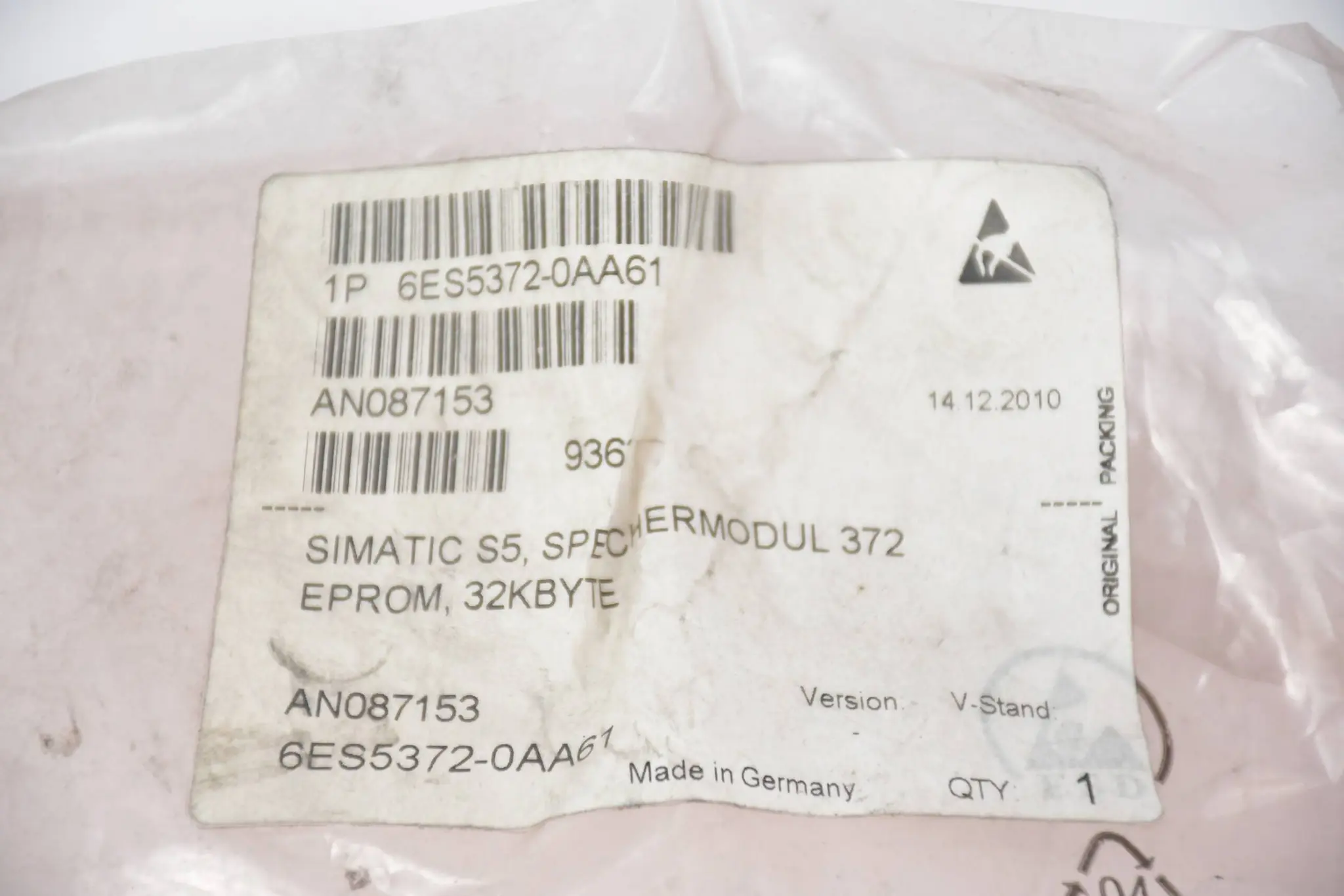 Produktfoto 1 von Siemens Simatic S5 Speichermodul 372 32KBYTE 6ES5372-0AA61 ( 6ES5 372-0AA61 )