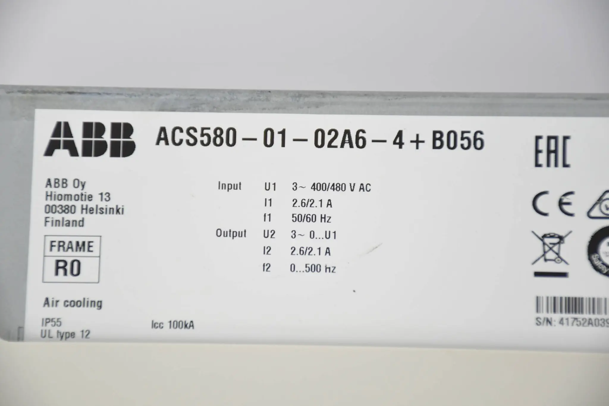 Produktfoto 1 von ABB Frequenzumrichter ACS580-01-02A6-4+B056
