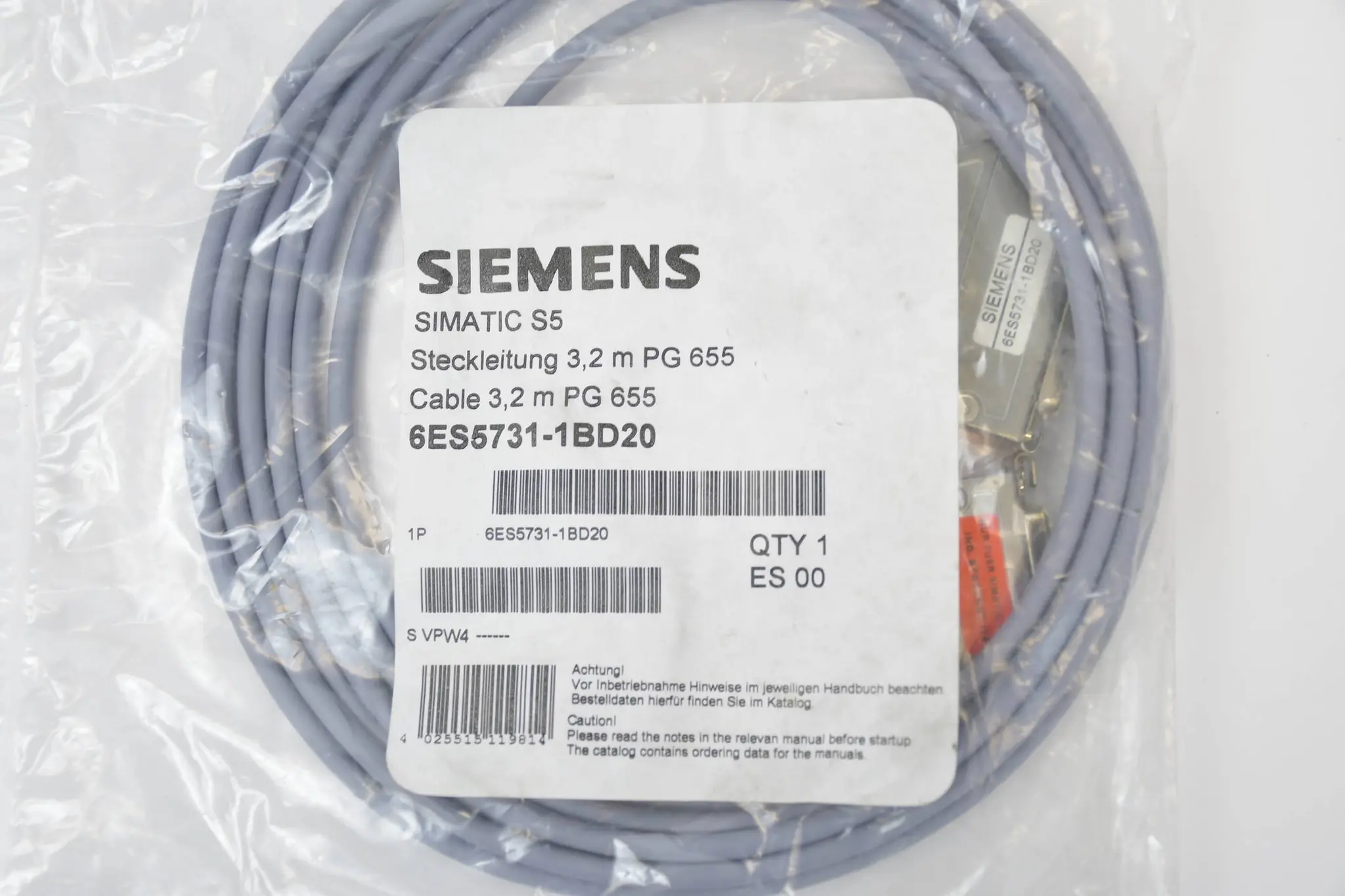 Produktfoto 1 von Siemens simatic S5 Steckleitung 3,2m PG 655 6ES5731-1BD20 ( 6ES5 731-1BD20 ) ES0