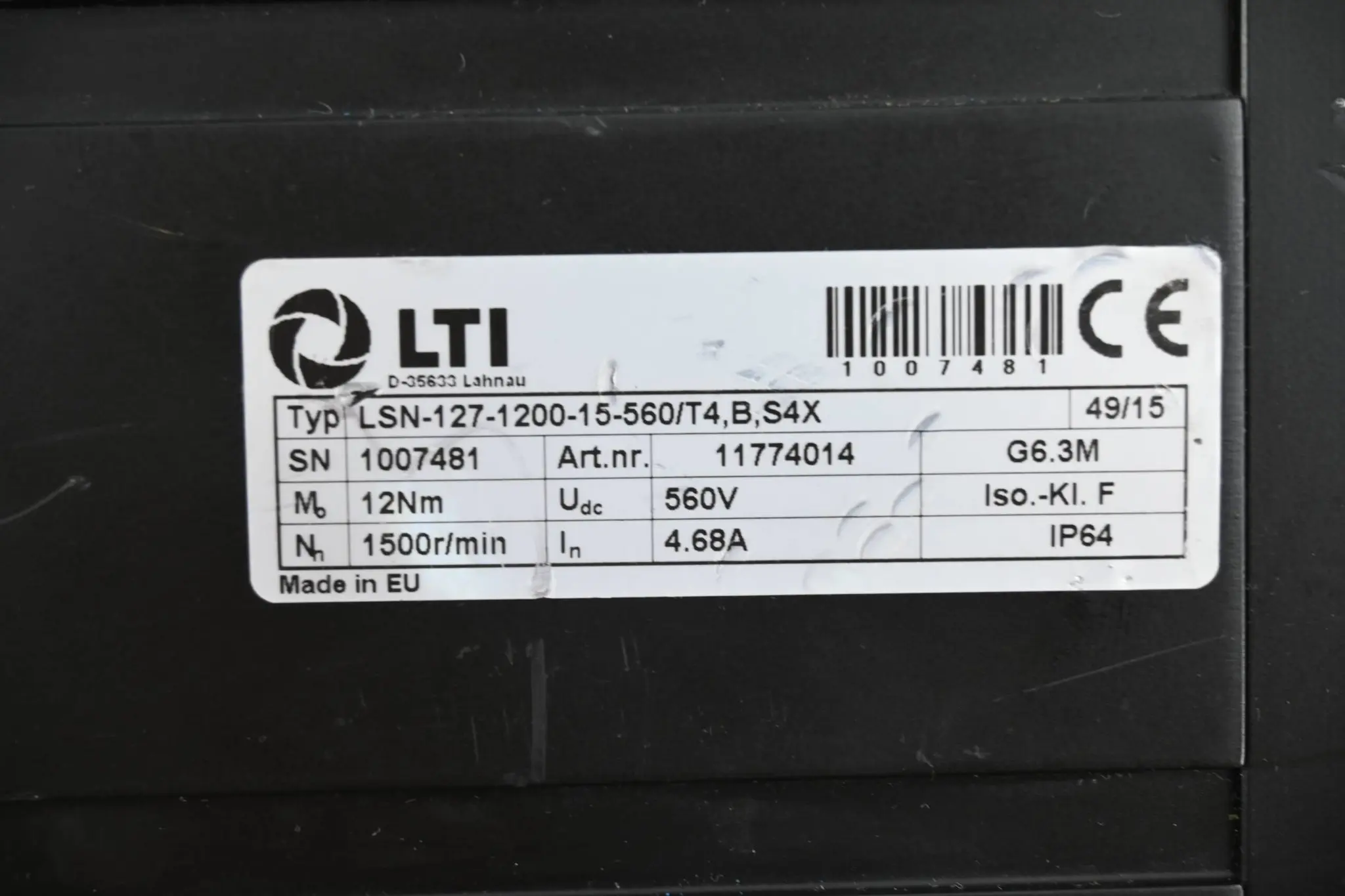 Produktfoto 1 von LTI Servomotor LSN-127-1200-15-560/T4,B,S4X ( 11774014 )