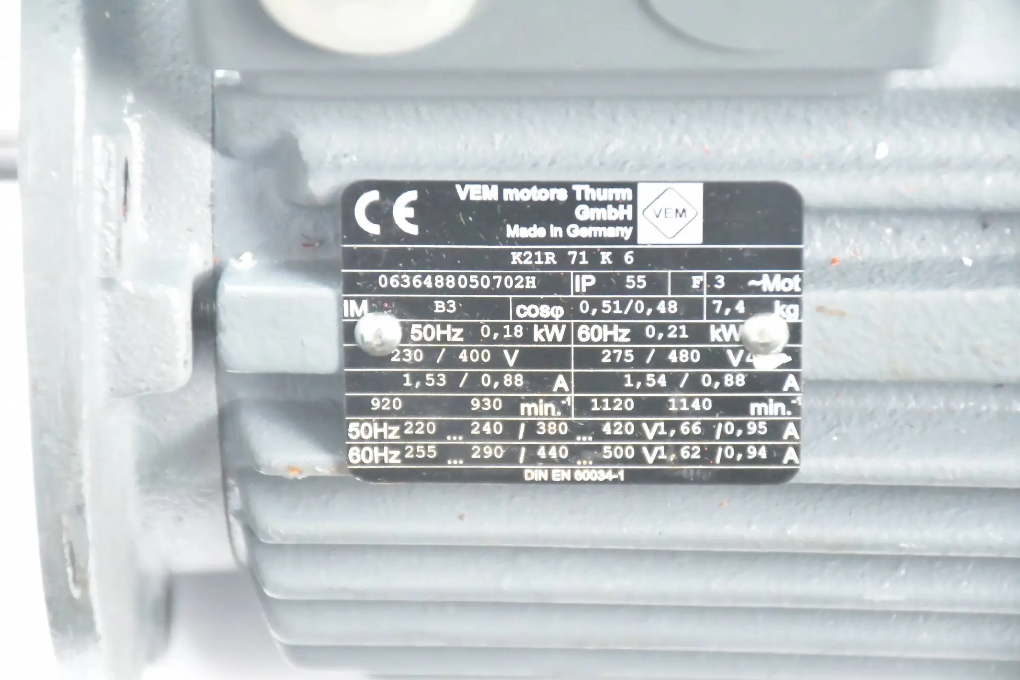 Produktfoto 1 von VEM 3~ Motor K21R 71 K 6 ( K21R71K6 ) 230/400V 1,53/0,88A 930/min