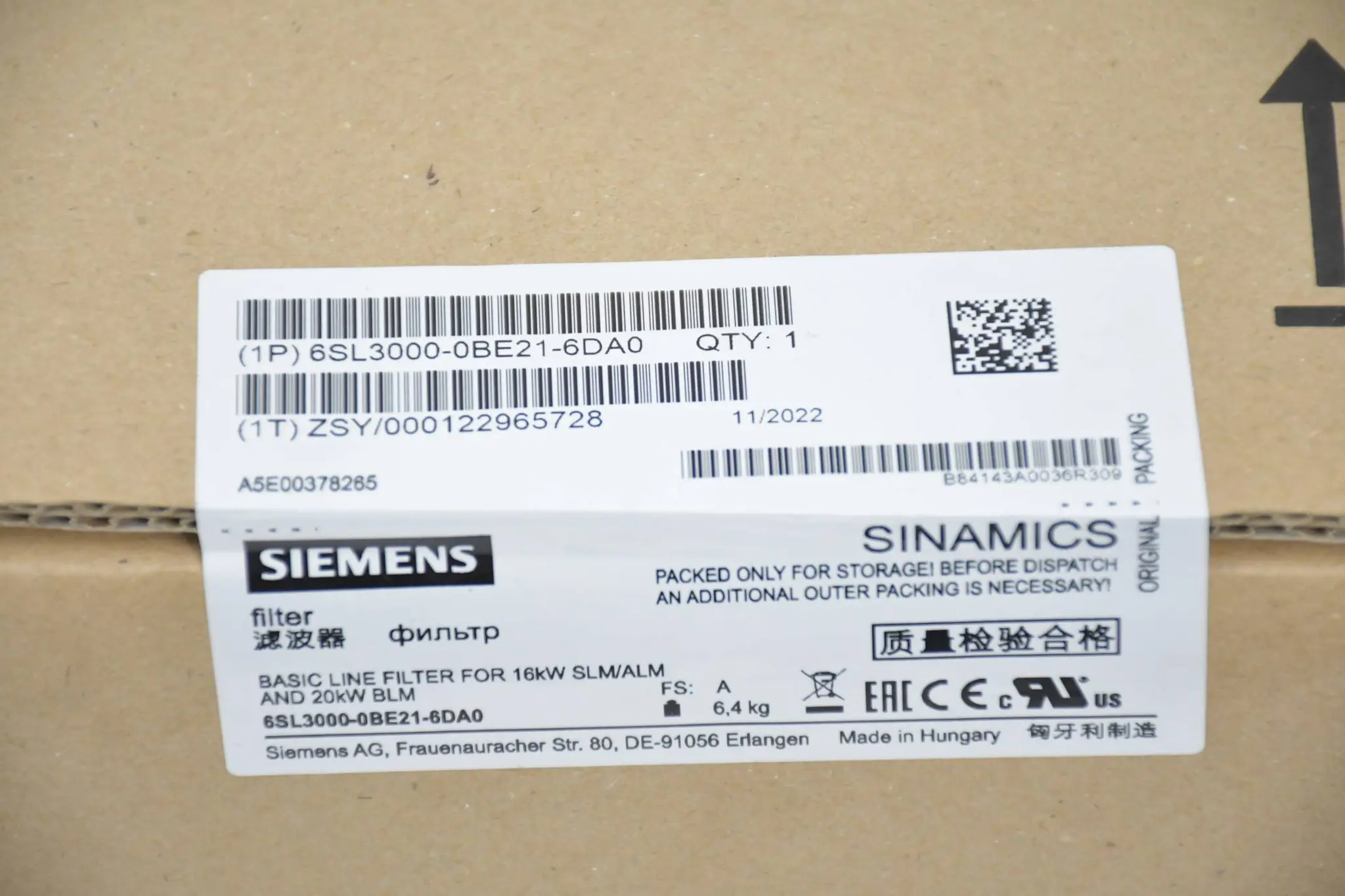 Produktfoto 1 von Siemens Sinamícs 6SL3000-0BE21-6DA0 ( 6SL3 000-0BE21-6DA0 ) E.A