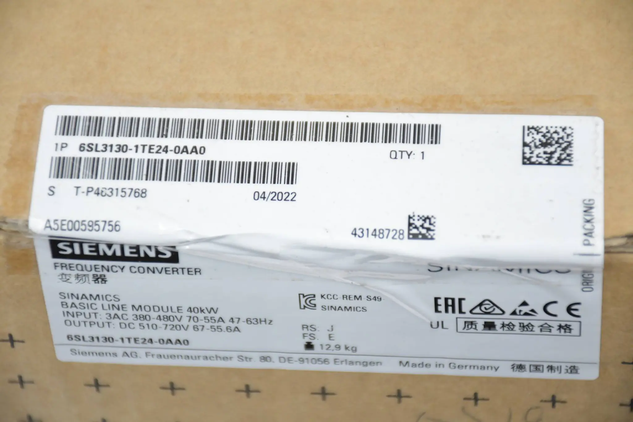 Produktfoto 1 von SIemens Sinamics BLM 6SL3130-1TE24-0AA0 ( 6SL3 130-1TE24-0AA0 ) E.E