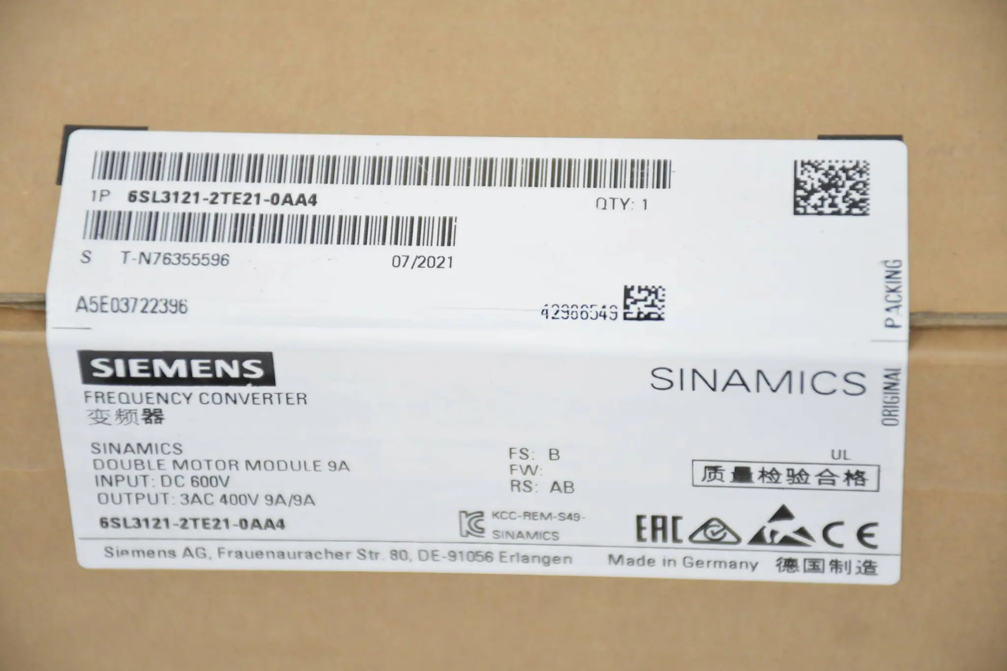 Produktfoto 1 von Siemens Sinamics DMM 6SL3121-2TE21-0AA4 ( 6SL3 121-2TE21-0AA4 ) E.B