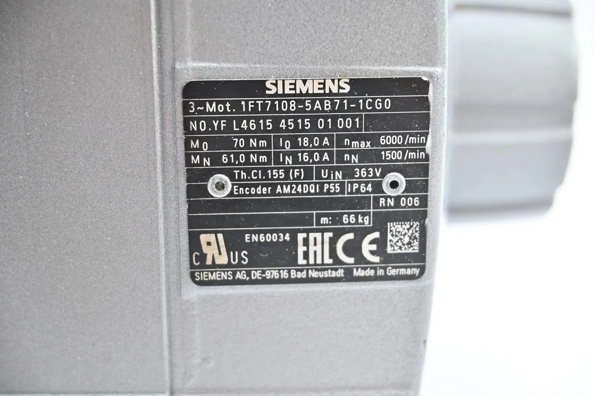 Produktfoto 1 von Siemens Simotics S Synchronmotor 1FT7108-5AB71-1CG0 ( 1FT7 108-5AB71-1CG0 )