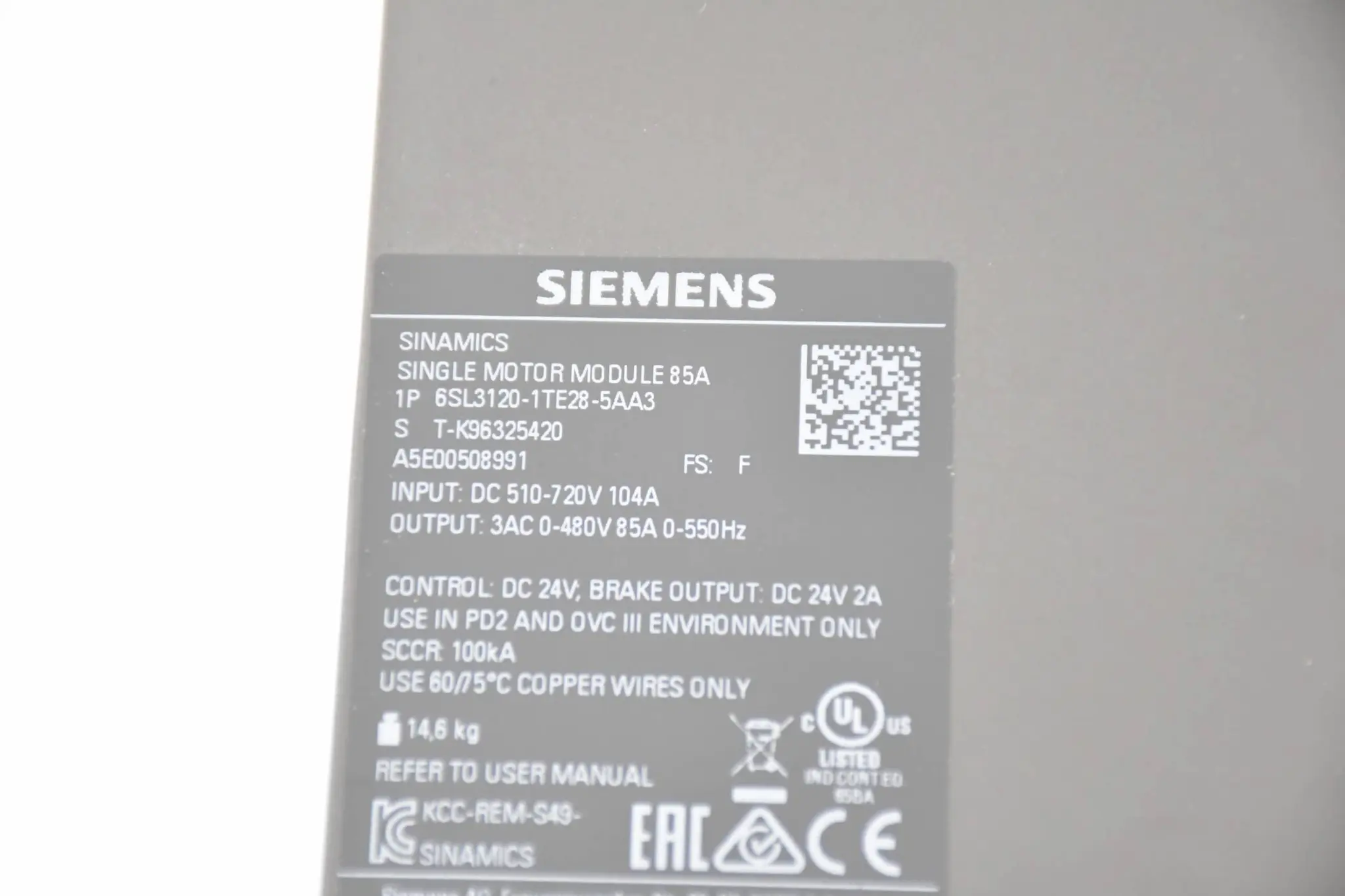 Produktfoto 1 von Siemens Sinamics SMM 6SL3120-1TE28-5AA3 ( 6SL3 120-1TE28-5AA3 ) E.F