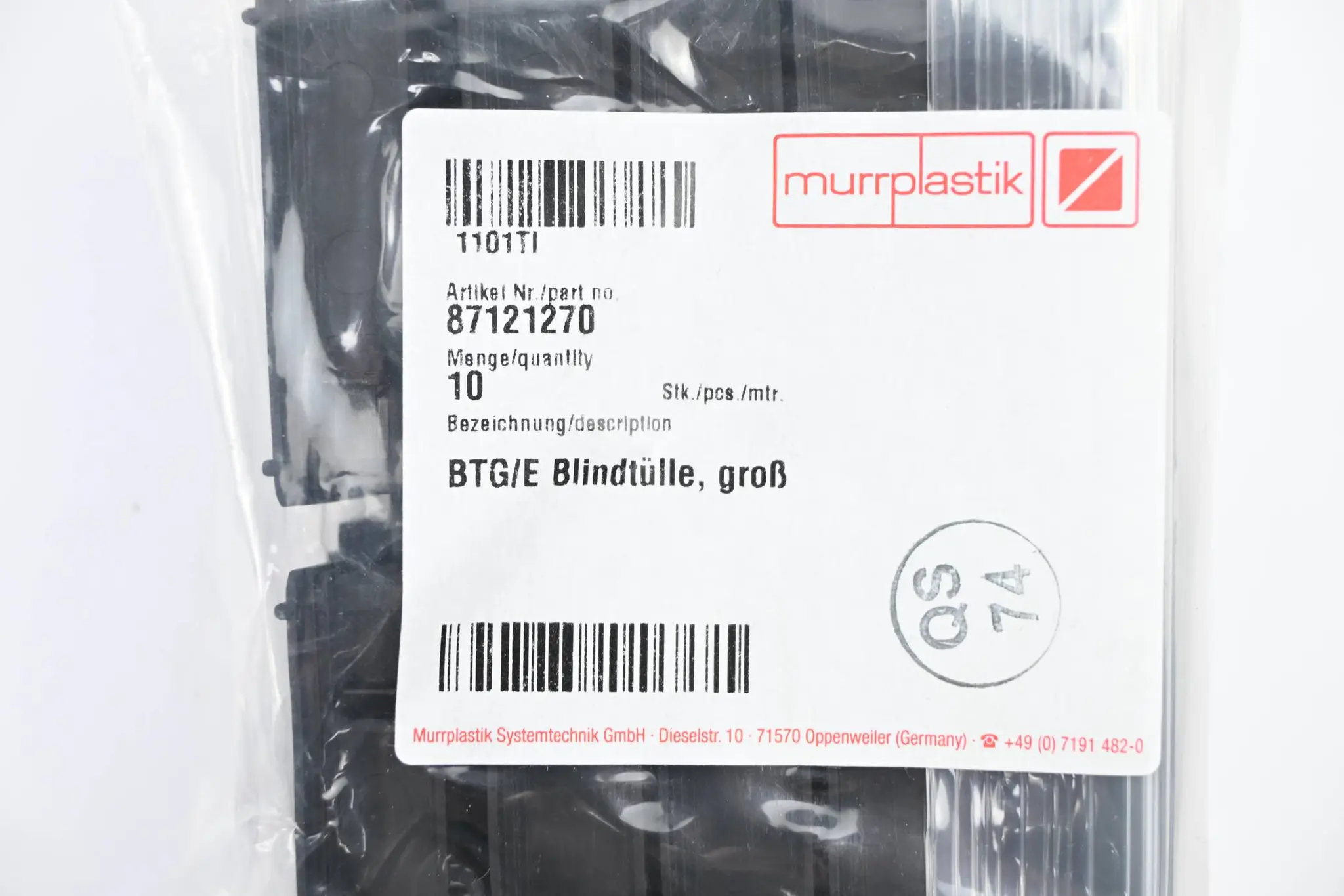 Produktfoto 1 von Murrplastik 10 Stück Blindtülle groß BTG/E ( 87121270 )