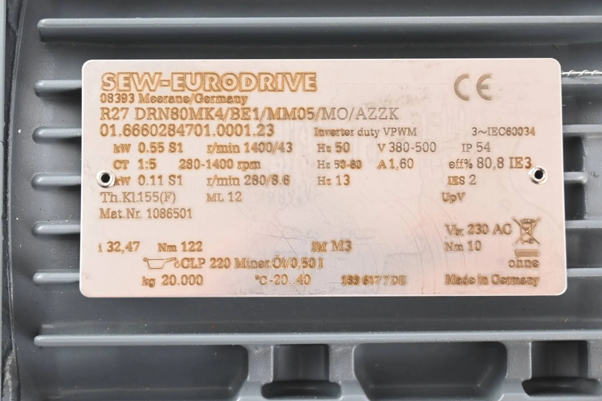 Produktfoto 1 von SEW-Eurodrive Getriebemotor R27 DRN80MK4/BE1/MM05/MO/AZZK inkl. MM05D-503-00