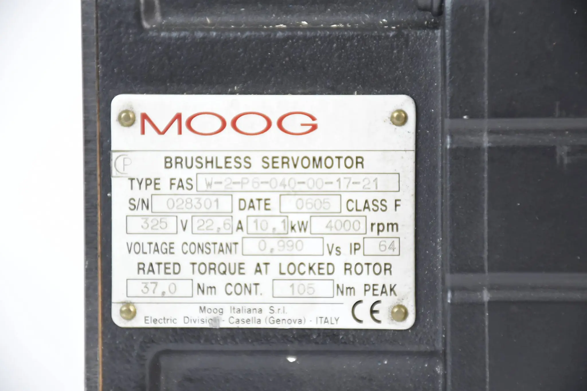 Produktfoto 1 von Moog Brushless Servomotor W-2-P6-040-00-17-21 325V / 22,6A / 10.1kW