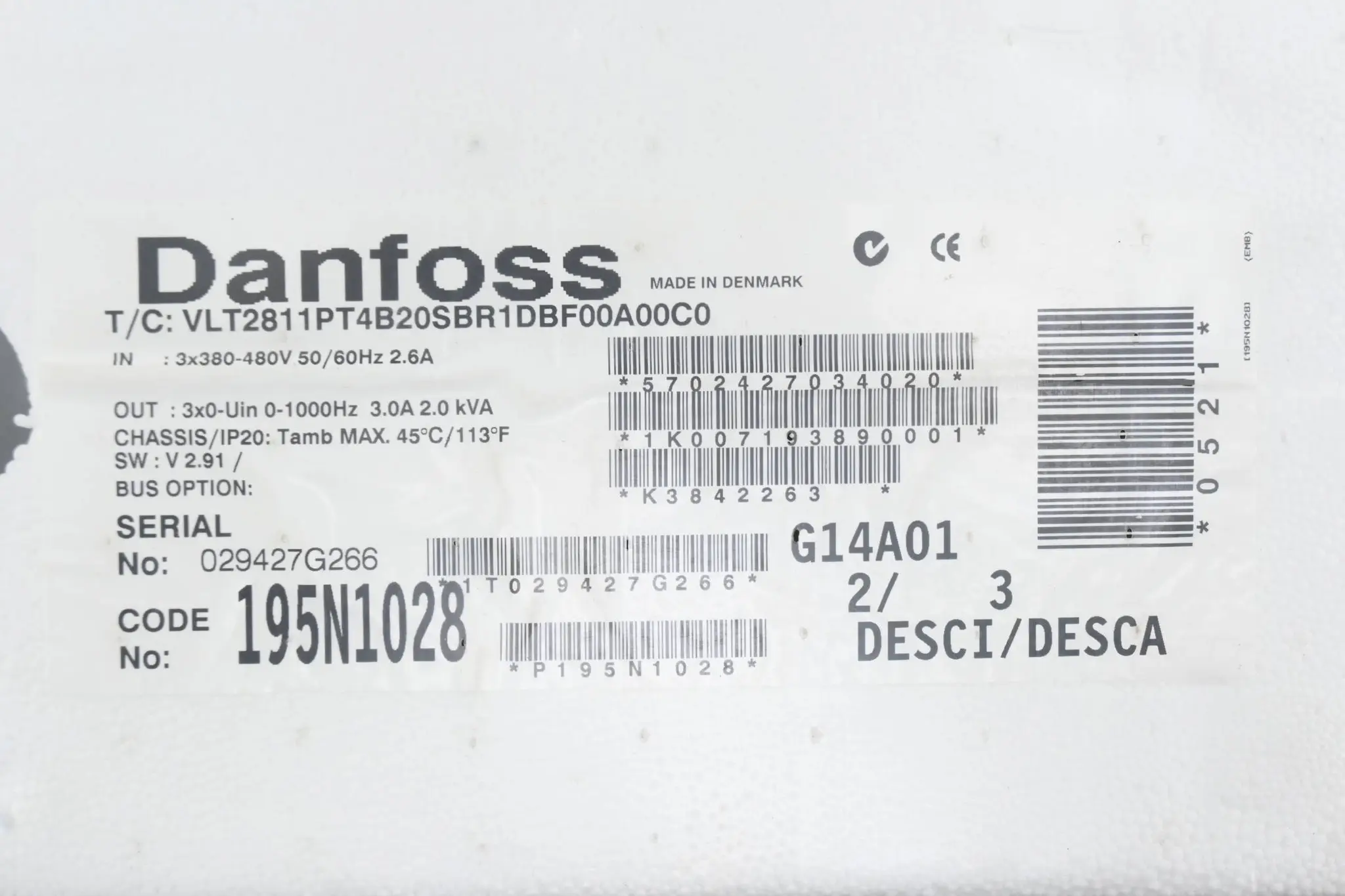 Produktfoto 1 von Danfoss Frequenzumrichter VLT2811PT4B20SBR1DBF00A00C0 ( 195N1028 )