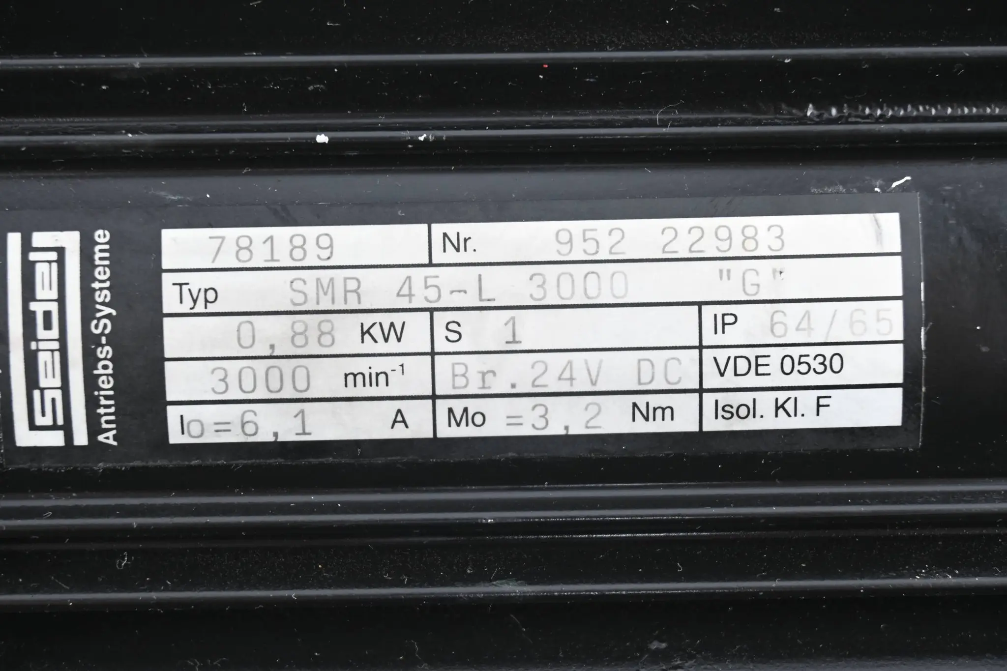 Produktfoto 1 von Seidel Servomotor SMR 45-L 3000 ( SMR45-L3000 ) 0.88kW 6.1A 3000/min