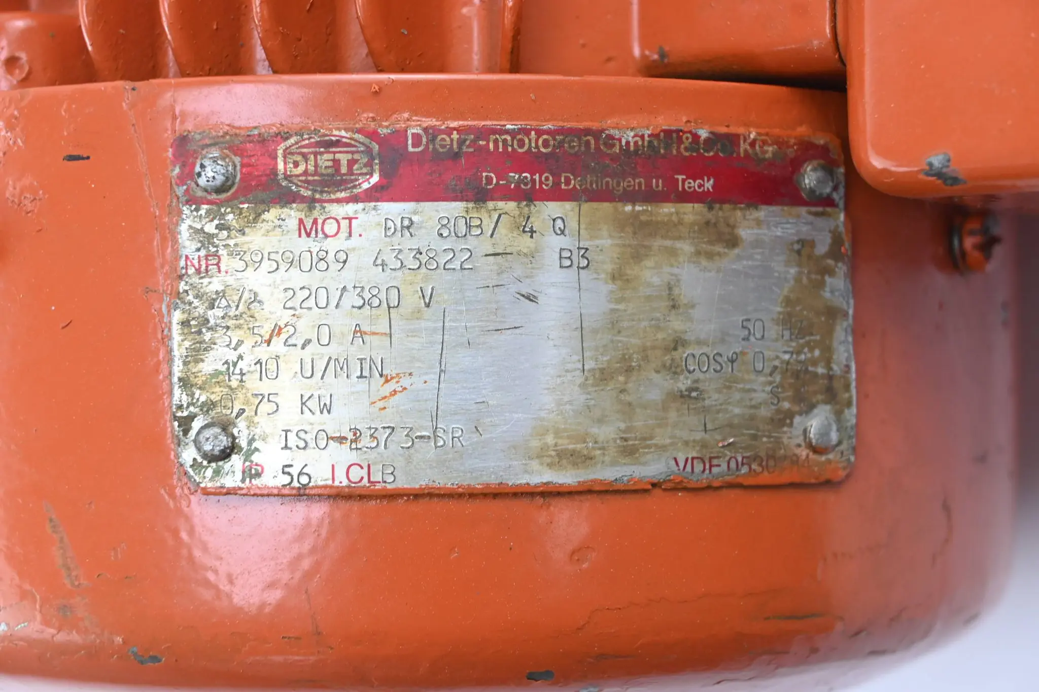 Produktfoto 1 von Dietz 3~ Motor DR 80B/4Q ( DR80B/4Q ) 220/380V 0,75kW 3,5/2,0A 1410/min