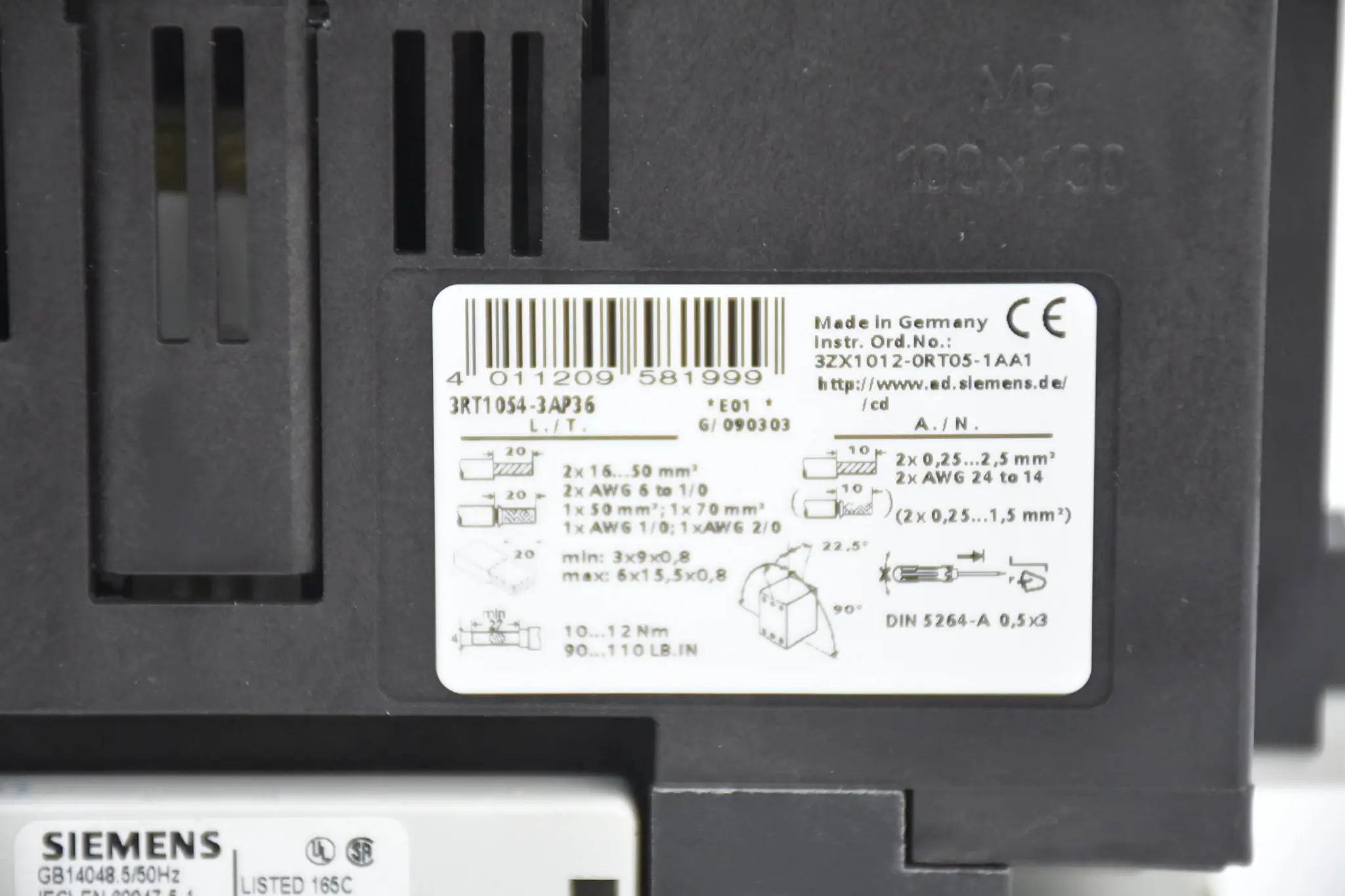 Produktfoto 1 von Siemens Sirius Power Contactor 3RT1054-3AP36 inkl. 3RH1921-2DA11