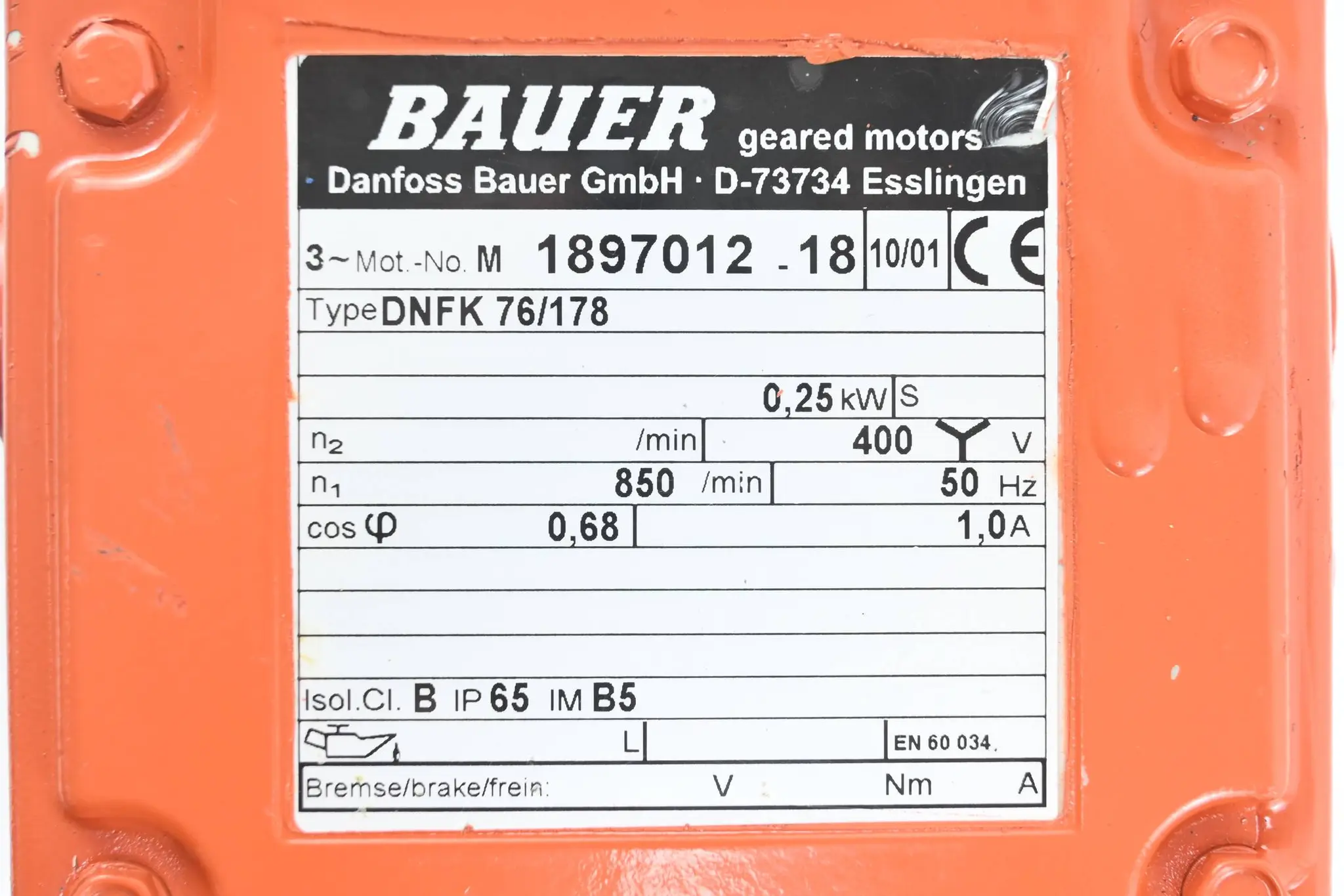 Produktfoto 1 von Danfoss Bauer 3~ Motor DNFK 76/178 ( DNFK76/178 ) 0,68kW 1,0A 850/min
