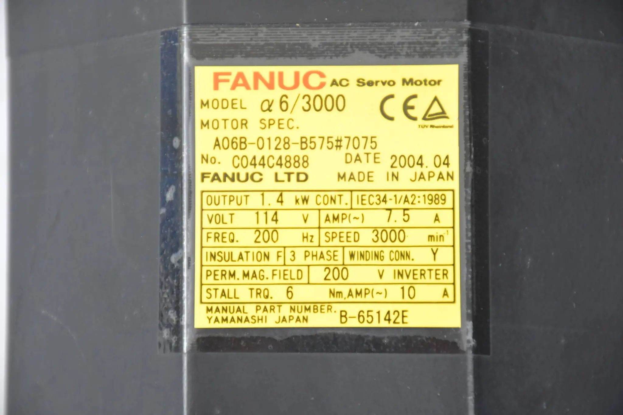 Produktfoto 1 von Fanuc AC Servo Motor Modell 6/3000 A06B-0128-B575#7075