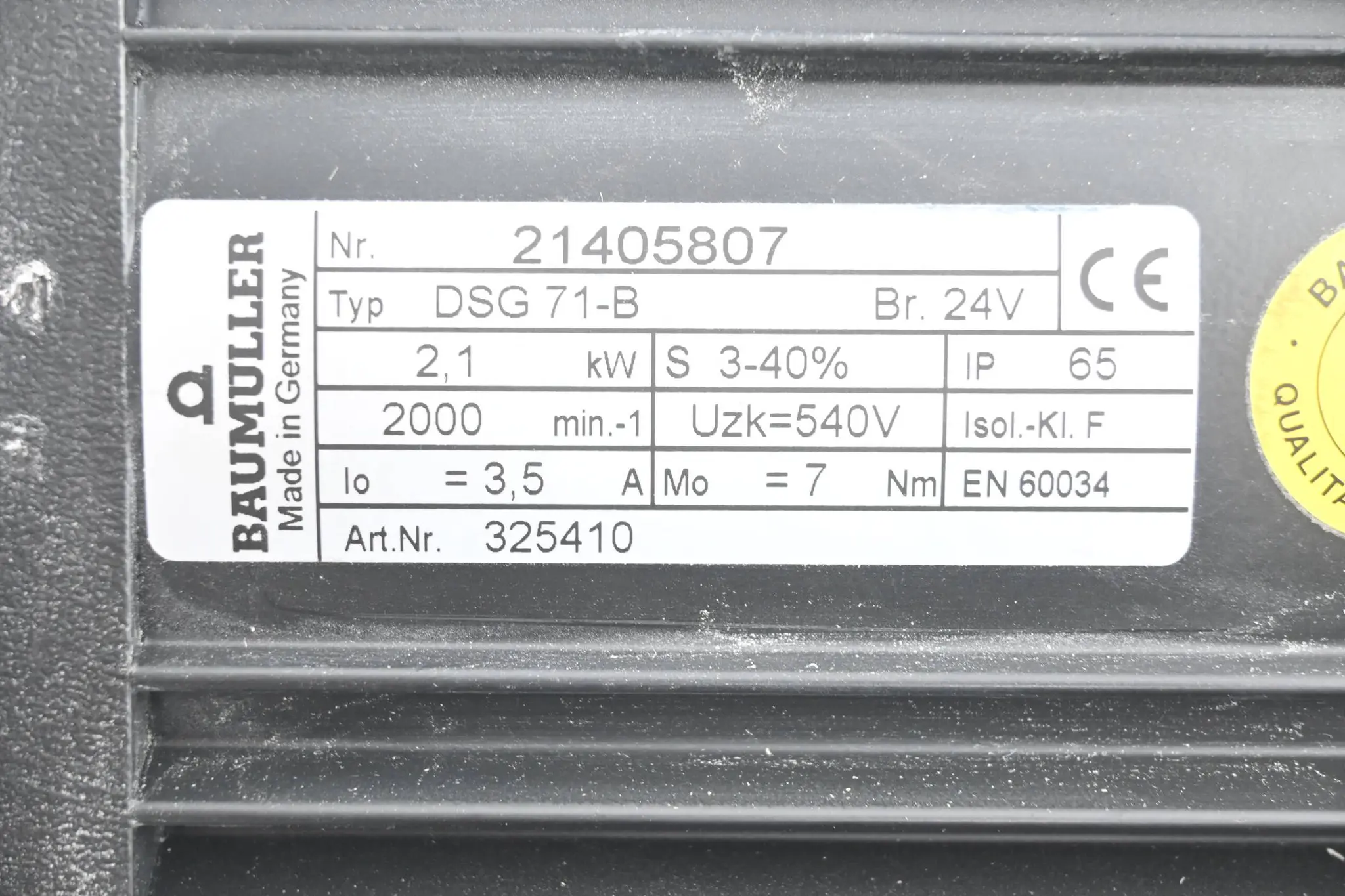 Produktfoto 1 von Baumüller Servomotor DSG 71-B ( 325410 ) inkl. Geber RE-21-1-A05