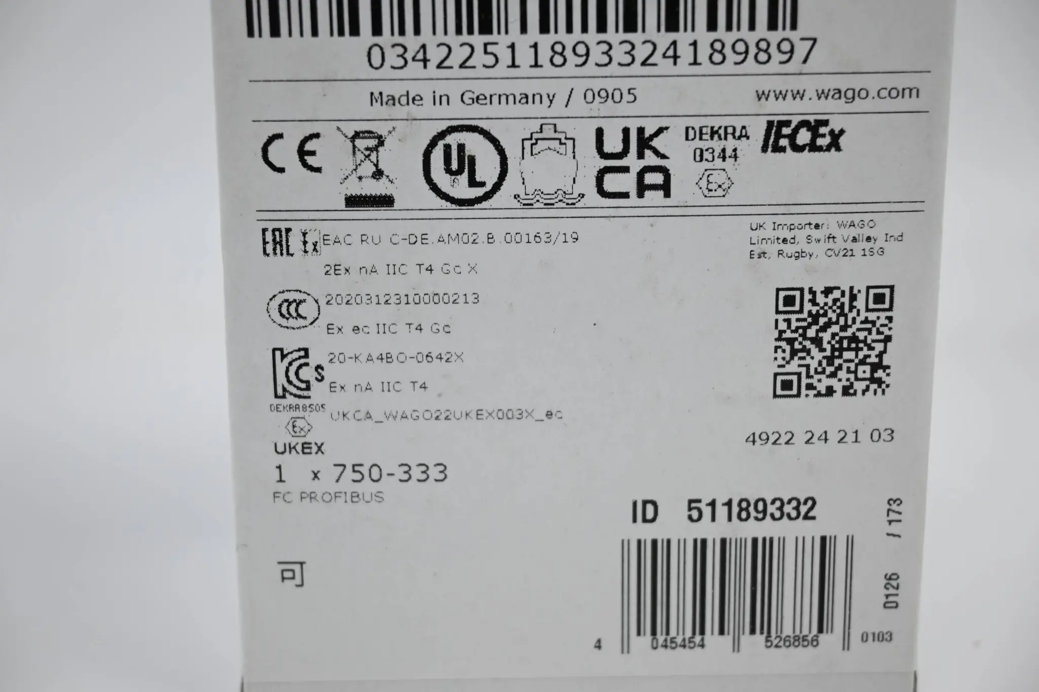 Produktfoto 1 von Wago Feldbuskoppler PROFIBUS DP 750-333