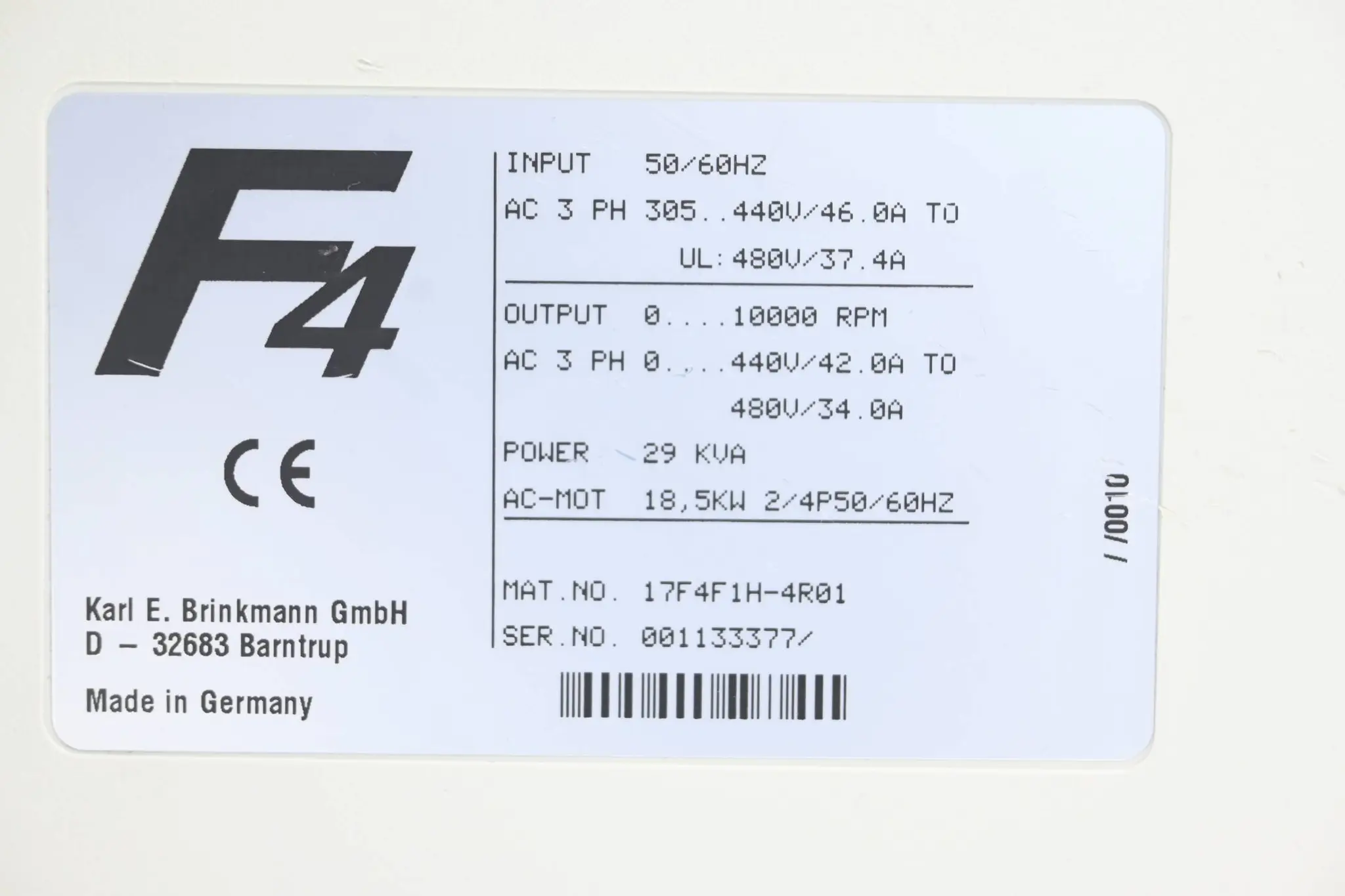 Produktfoto 1 von KEB Combivert F4 Frequenzumrichter 17.F4.F1H-4R01/ ( 17F4F1H-4R01 )