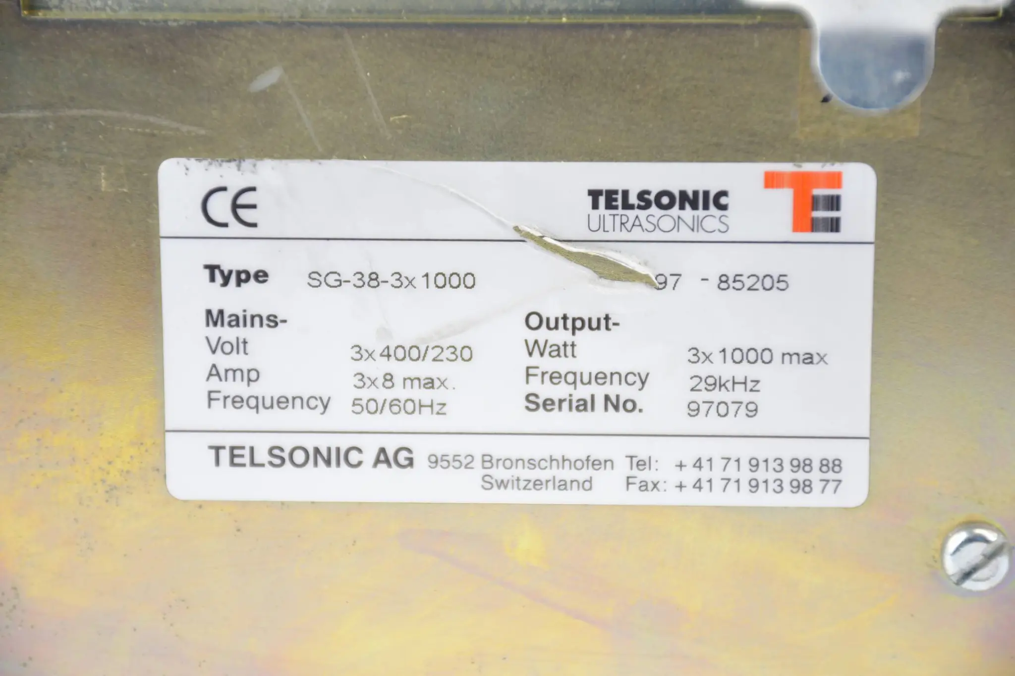 Produktfoto 1 von Telsonic Amplitude regulierbare Stromversorgung SG-38-3x-1000 ( SG38 )