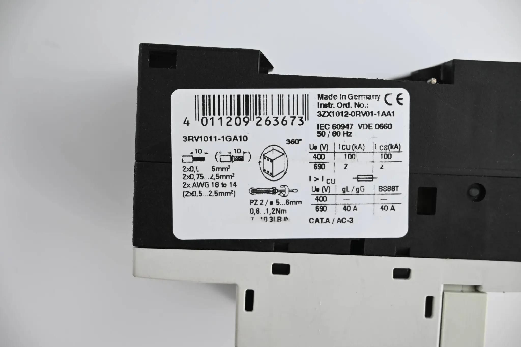 Produktfoto 1 von Siemens Sirius Leistungsschalter 3RV1011-1GA10 ( 3RV1 011-1GA10 )