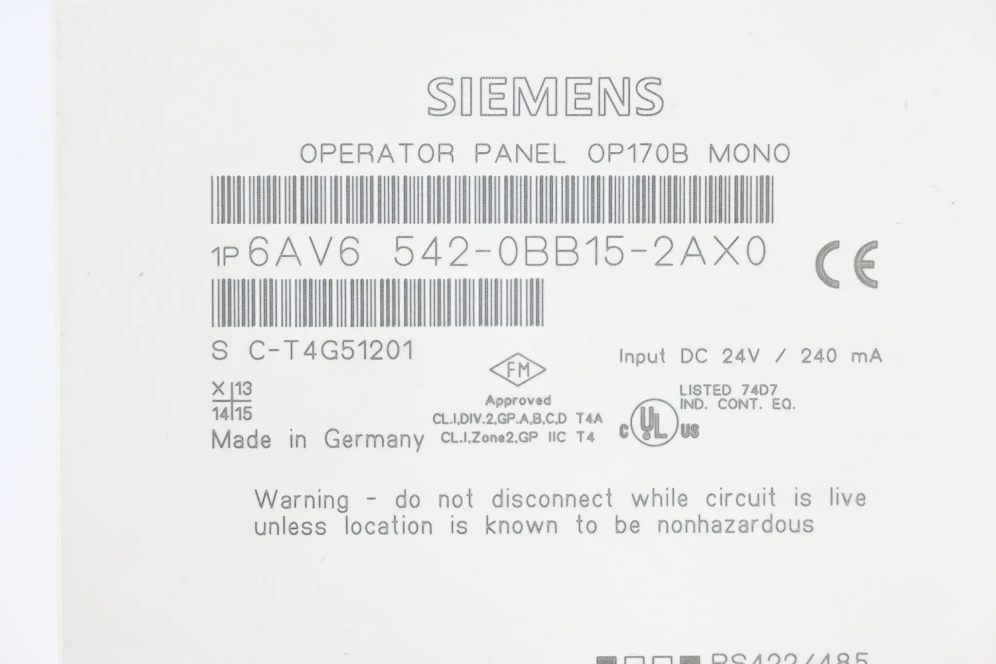 Produktfoto 1 von Siemens Simatic OP170B Mono Panel 6AV6542-0BB15-2AX0 ( 6AV6 542-0BB15-2AX0 ) E12