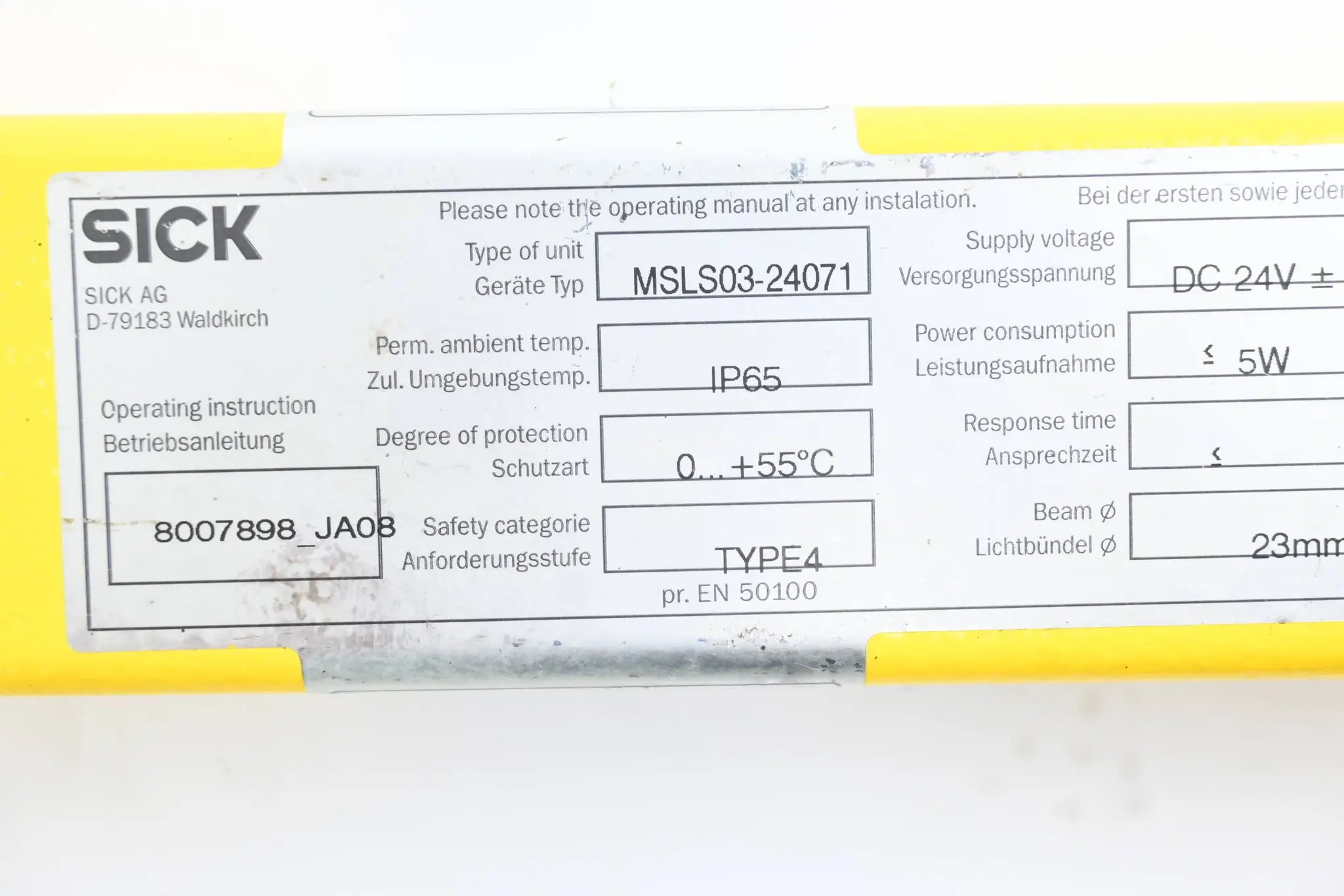 Produktfoto 1 von Sick Sender Lichtschranke MSLS03-24071 ( 1015617 )
