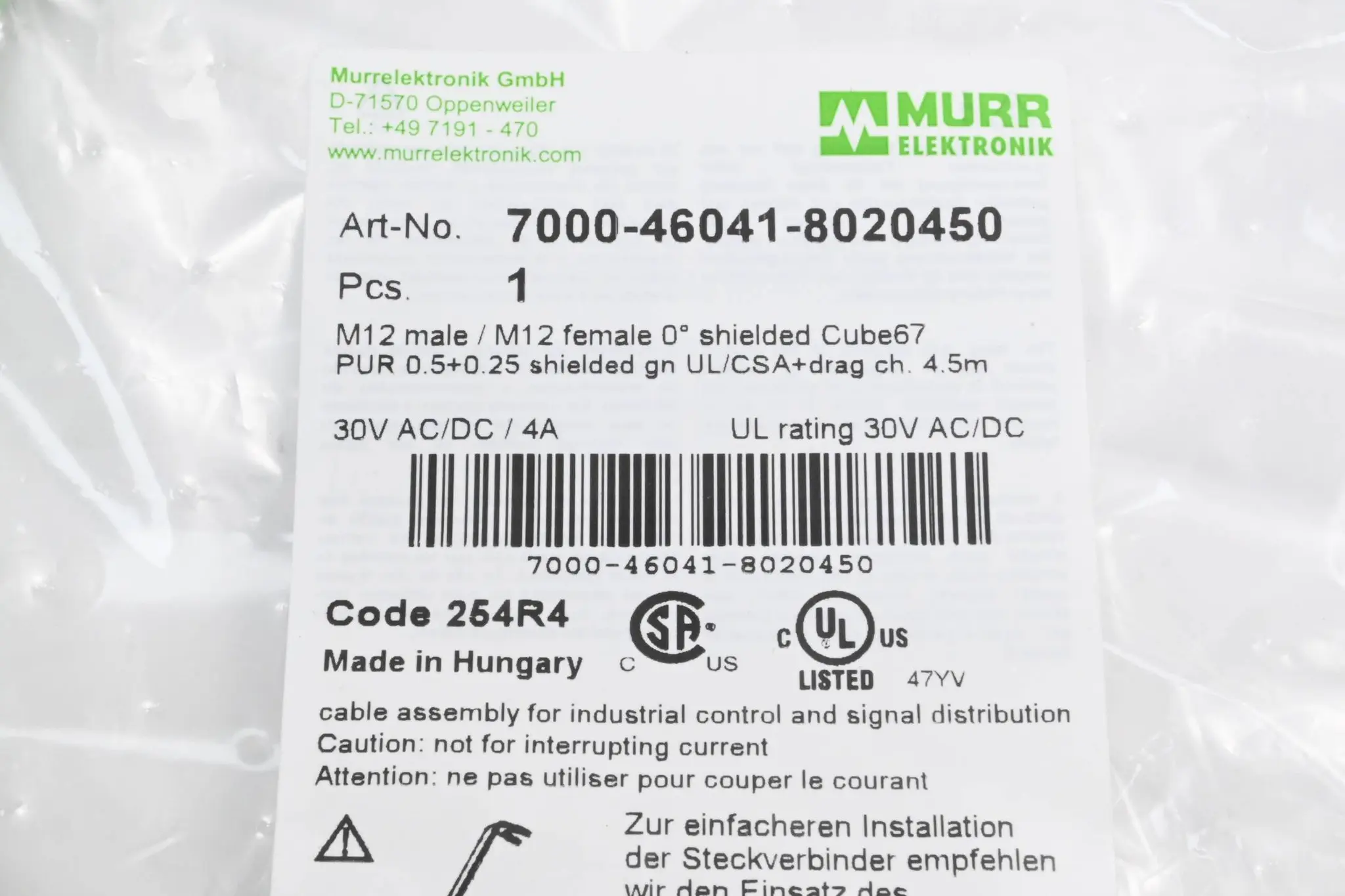 Produktfoto 1 von Murr Kabel M12 St. 0° / M12 Bu. 0° A-kod. geschirmt ( 7000-46041-8020450 ) 4,5m