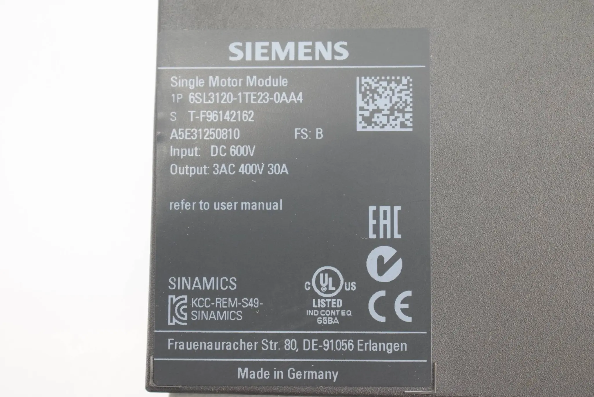 Produktfoto 1 von Siemens Sinamics S120 Modul 6SL3120-1TE23-0AA4 ( 6SL3 120-1TE23-0AA4 ) Ver B