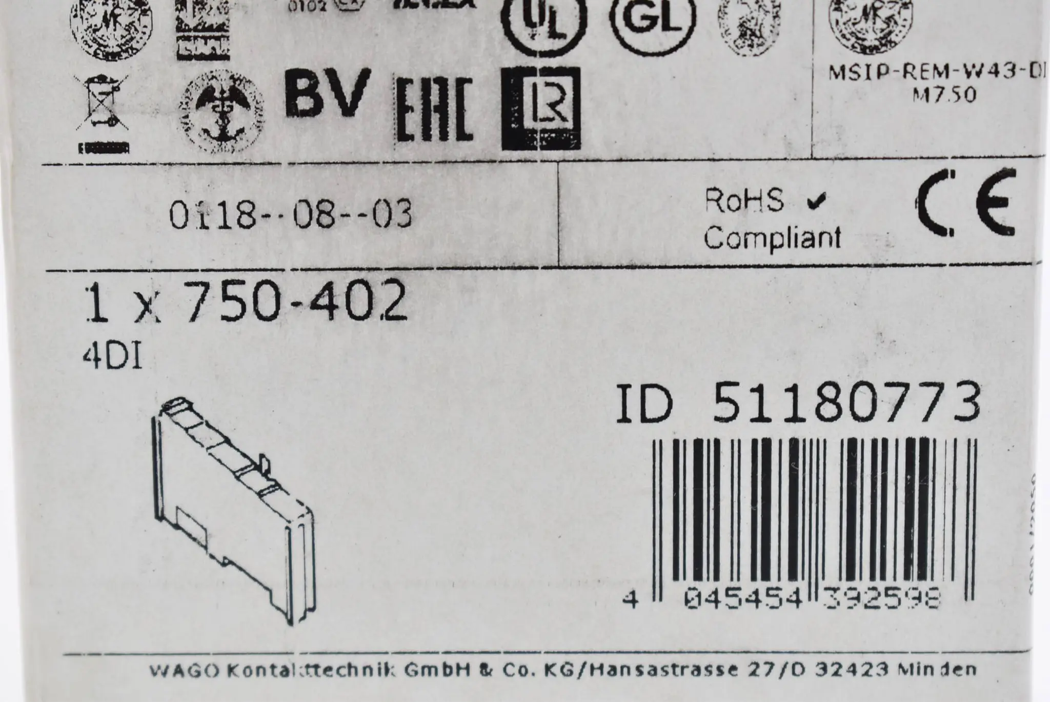 Produktfoto 1 von Wago 4-Kanal-Digitaleingang DC 24 V 3 ms 750-402