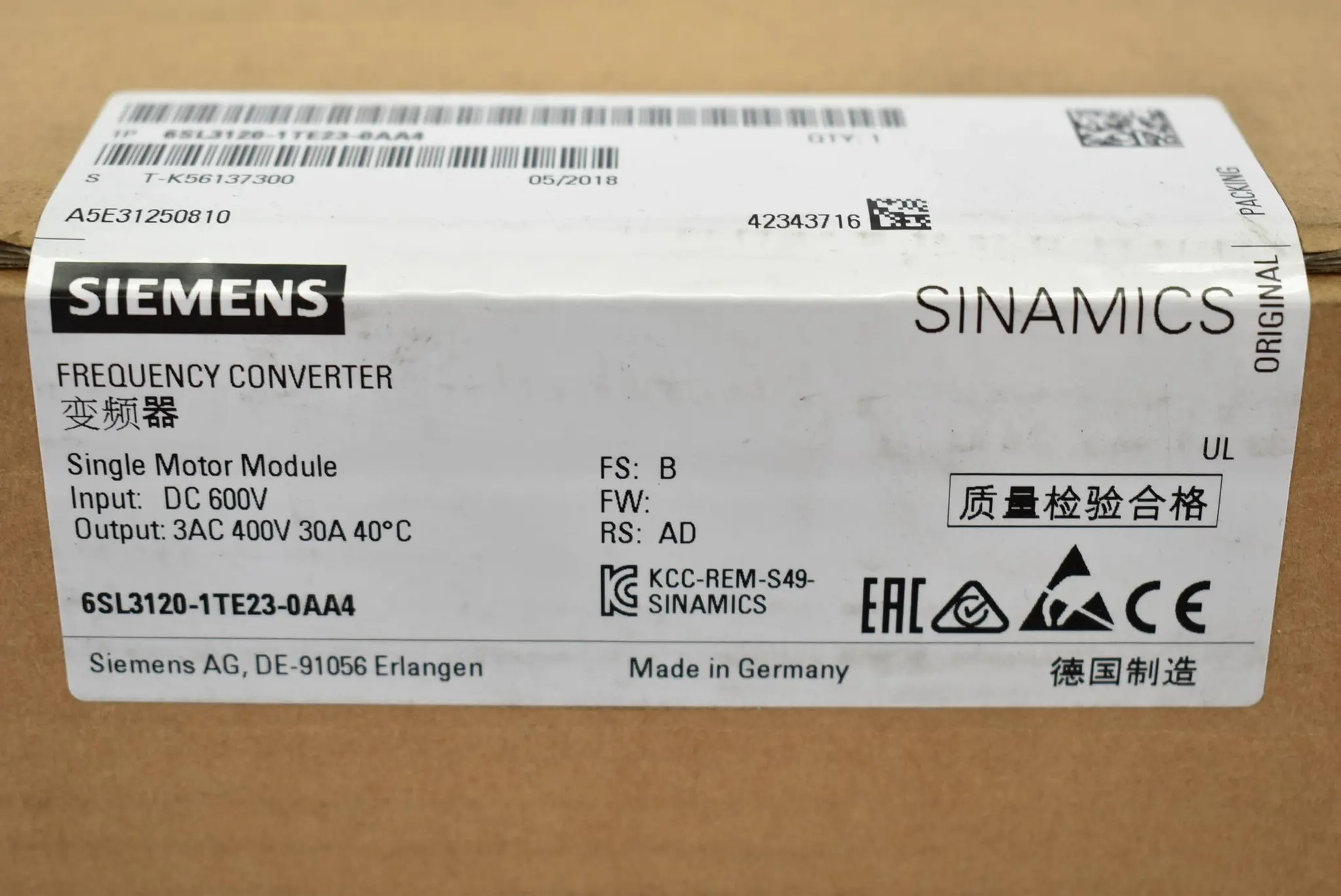 Produktfoto 1 von Siemens Sinamics S120 Modul 6SL3120-1TE23-0AA4 ( 6SL3 120-1TE23-0AA4 ) Ver B