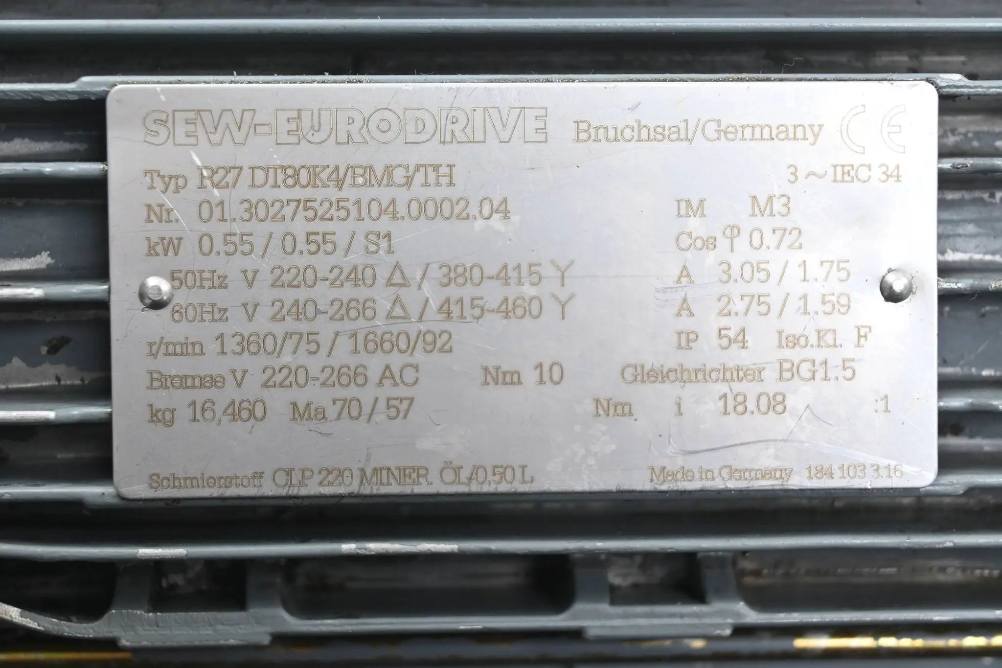 Produktfoto 1 von SEW Eurodrive Getriebemotor R27 DT80K4/BMG/TH ( R27DT80K4/BMG/TH )