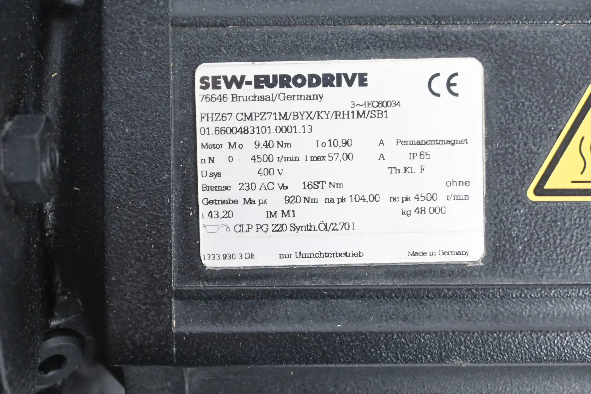 Produktfoto 1 von SEW-Eurodrive Getriebemotor FHZ67 CMPZ71M/BYX/KY/RH1M/SB1