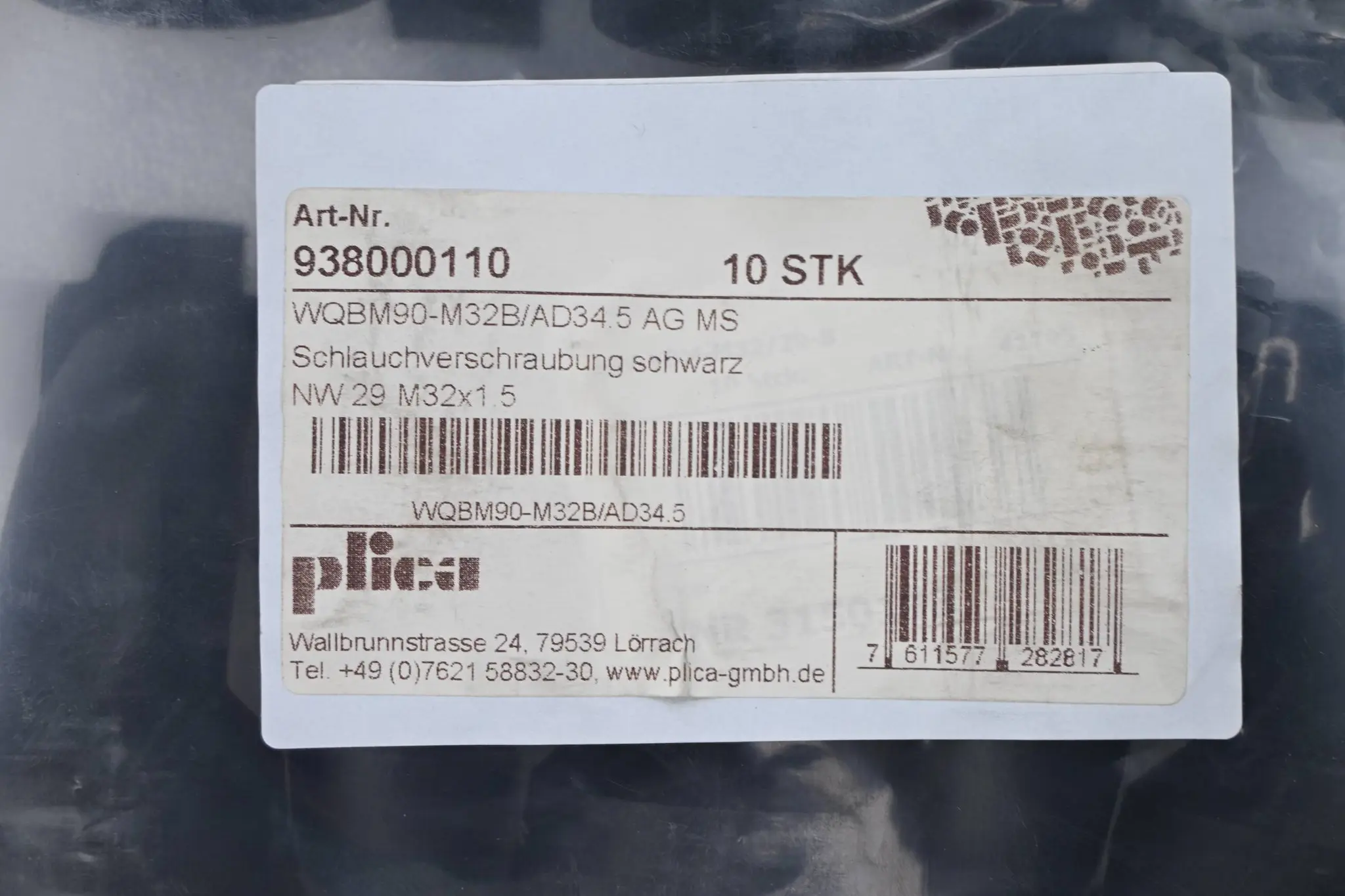 Plica 10 Stück Schlauchverschraubung WQBM90-M32B/AD34.5 AG MS ( 938000110 )